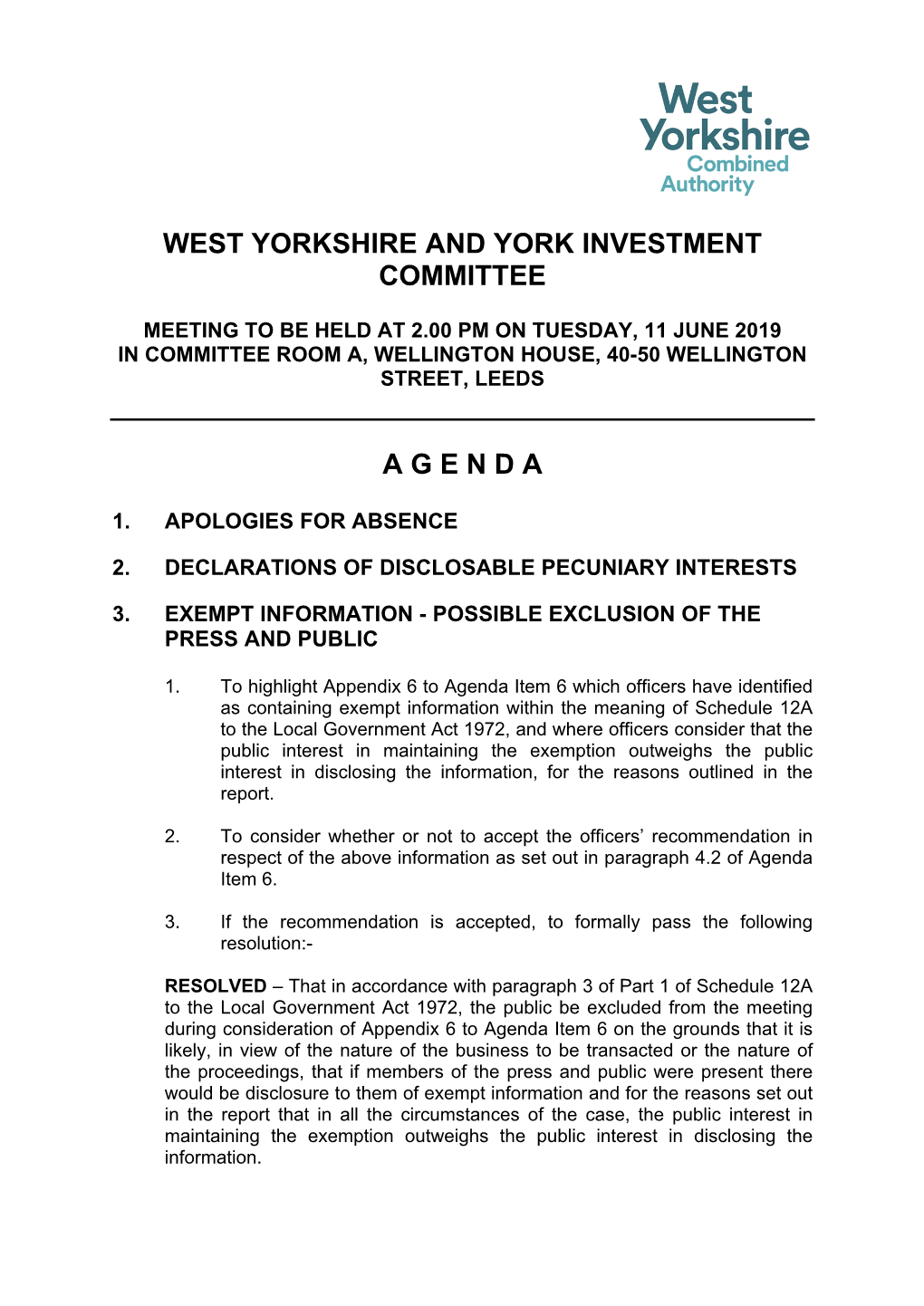 (Public Pack)Agenda Document for West Yorkshire and York