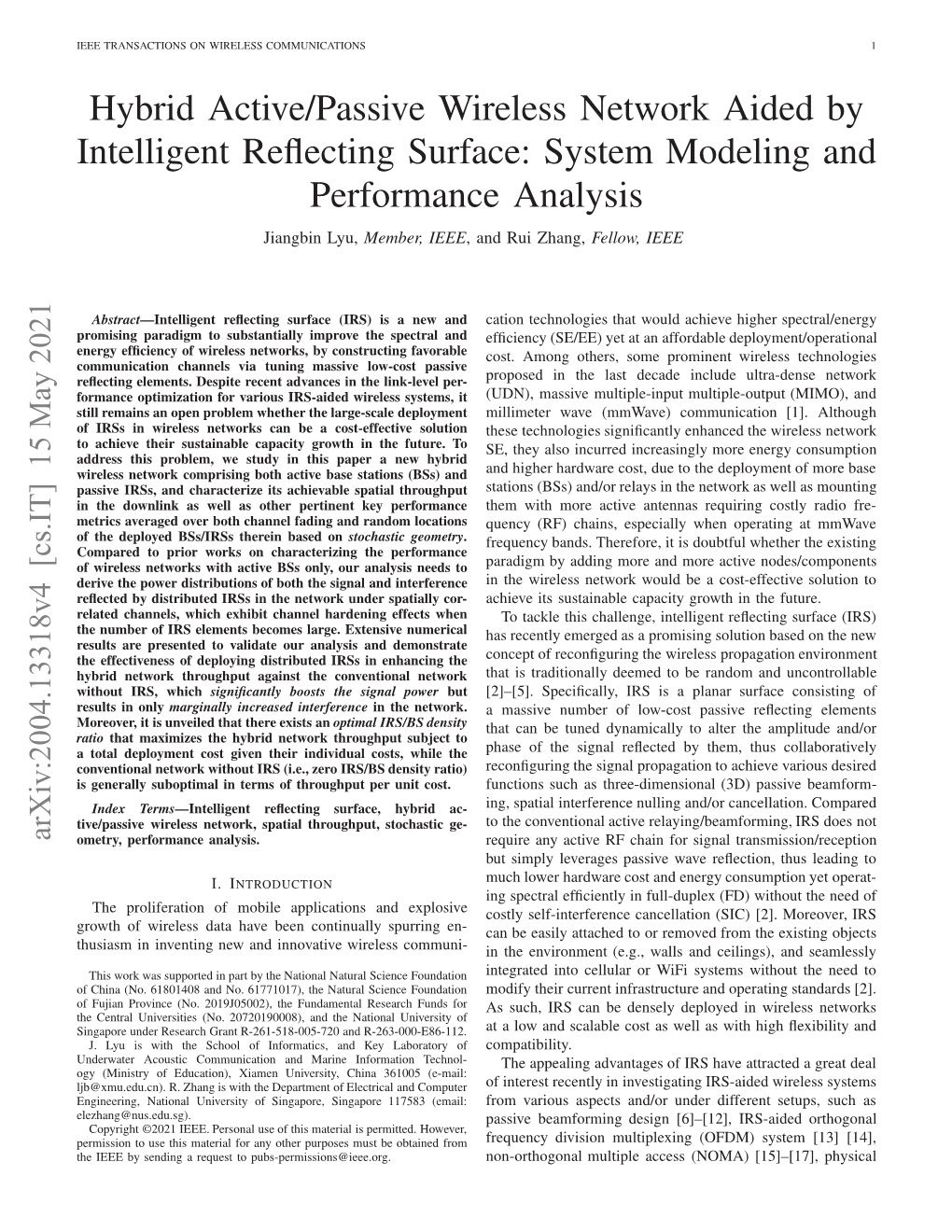 Hybrid Active/Passive Wireless Network Aided by Intelligent