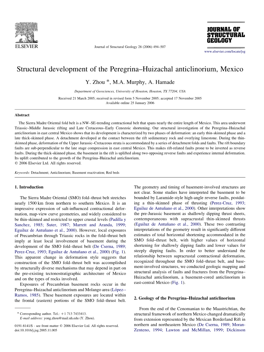 Structural Development of the Peregrina–Huizachal Anticlinorium, Mexico