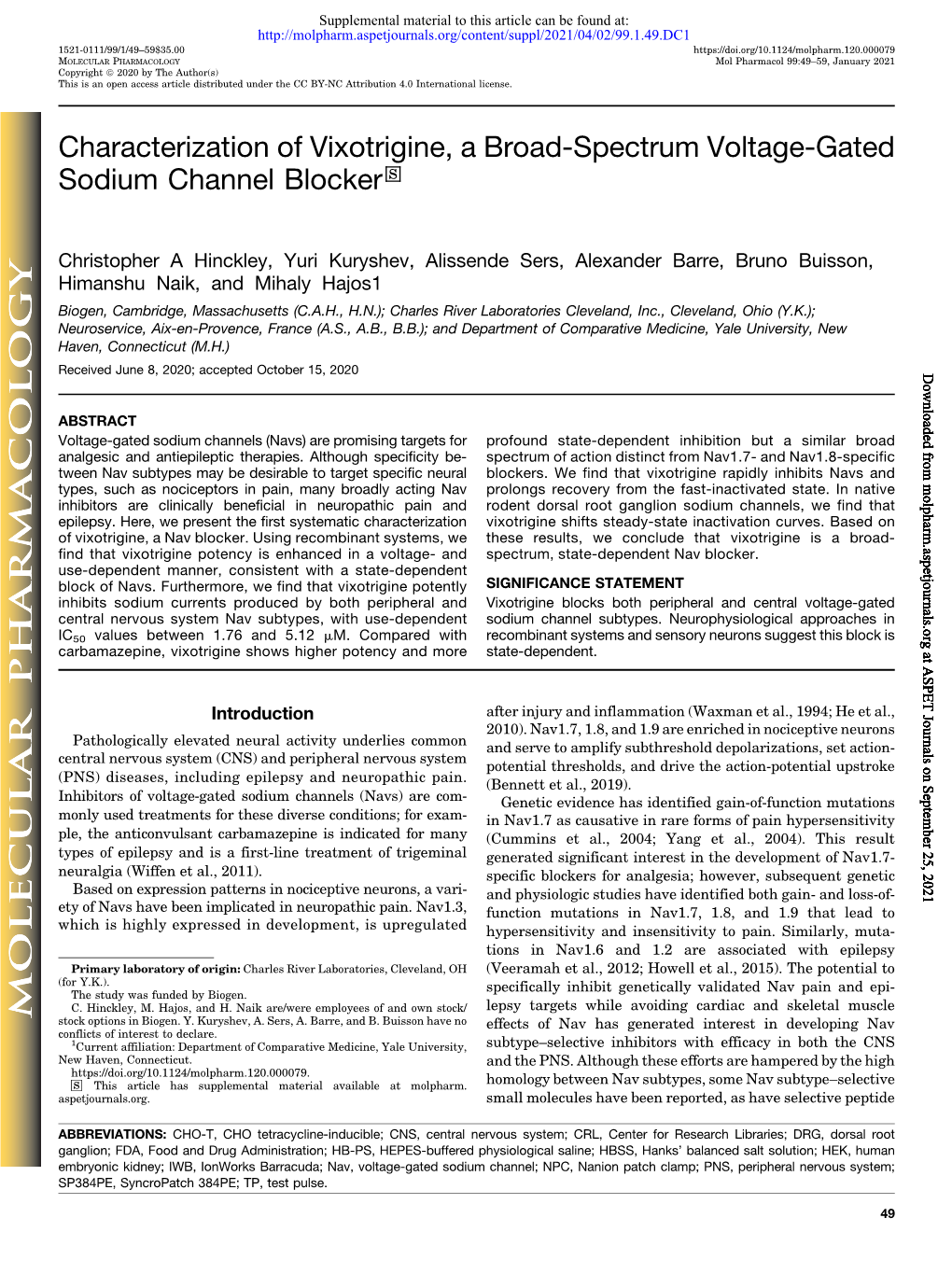 Characterization of Vixotrigine, a Broad-Spectrum Voltage-Gated Sodium Channel Blocker S