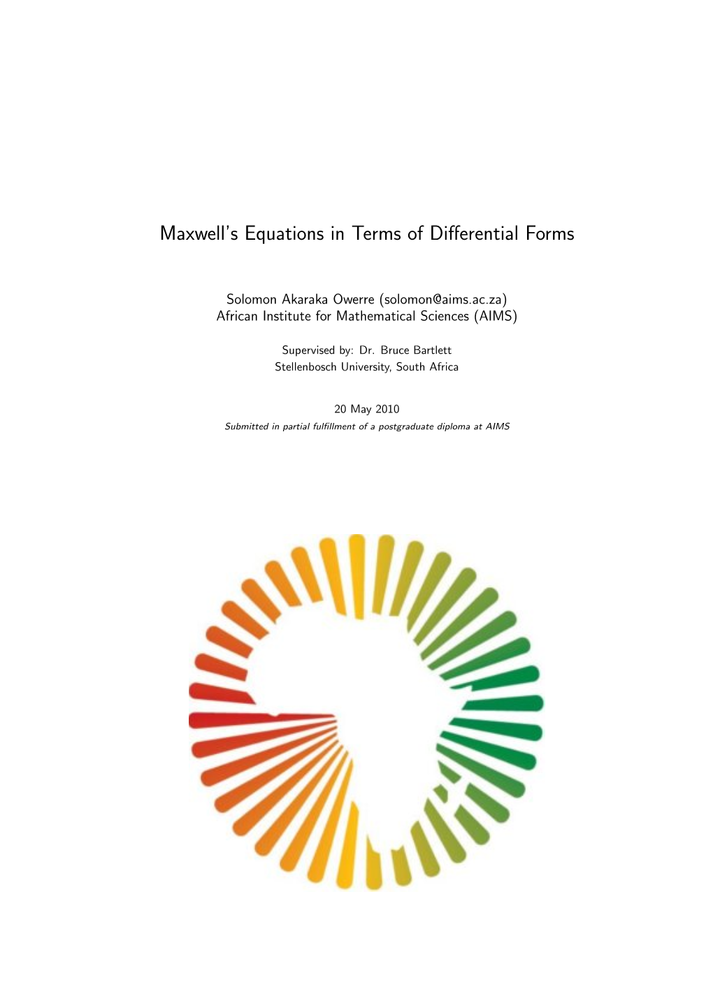 Maxwell's Equations in Terms of Differential Forms