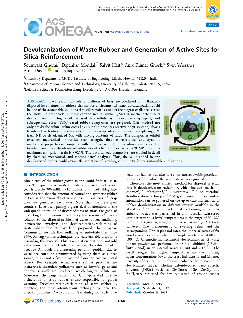 Devulcanization of Waste Rubber and Generation of Active Sites for Silica