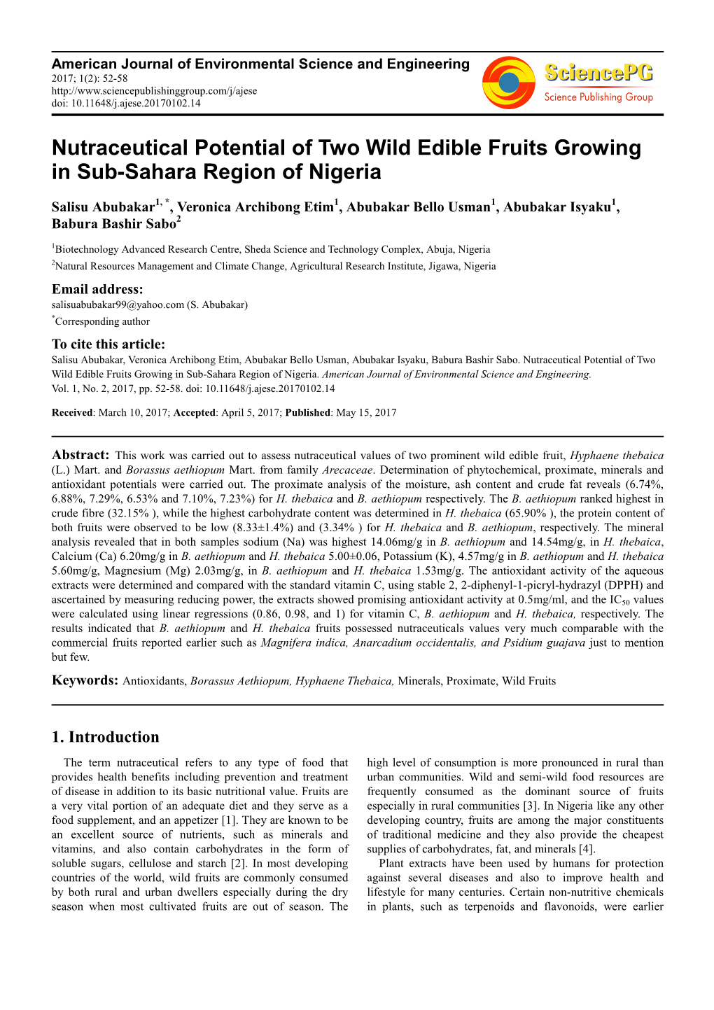Nutraceutical Potential of Two Wild Edible Fruits Growing in Sub-Sahara Region of Nigeria