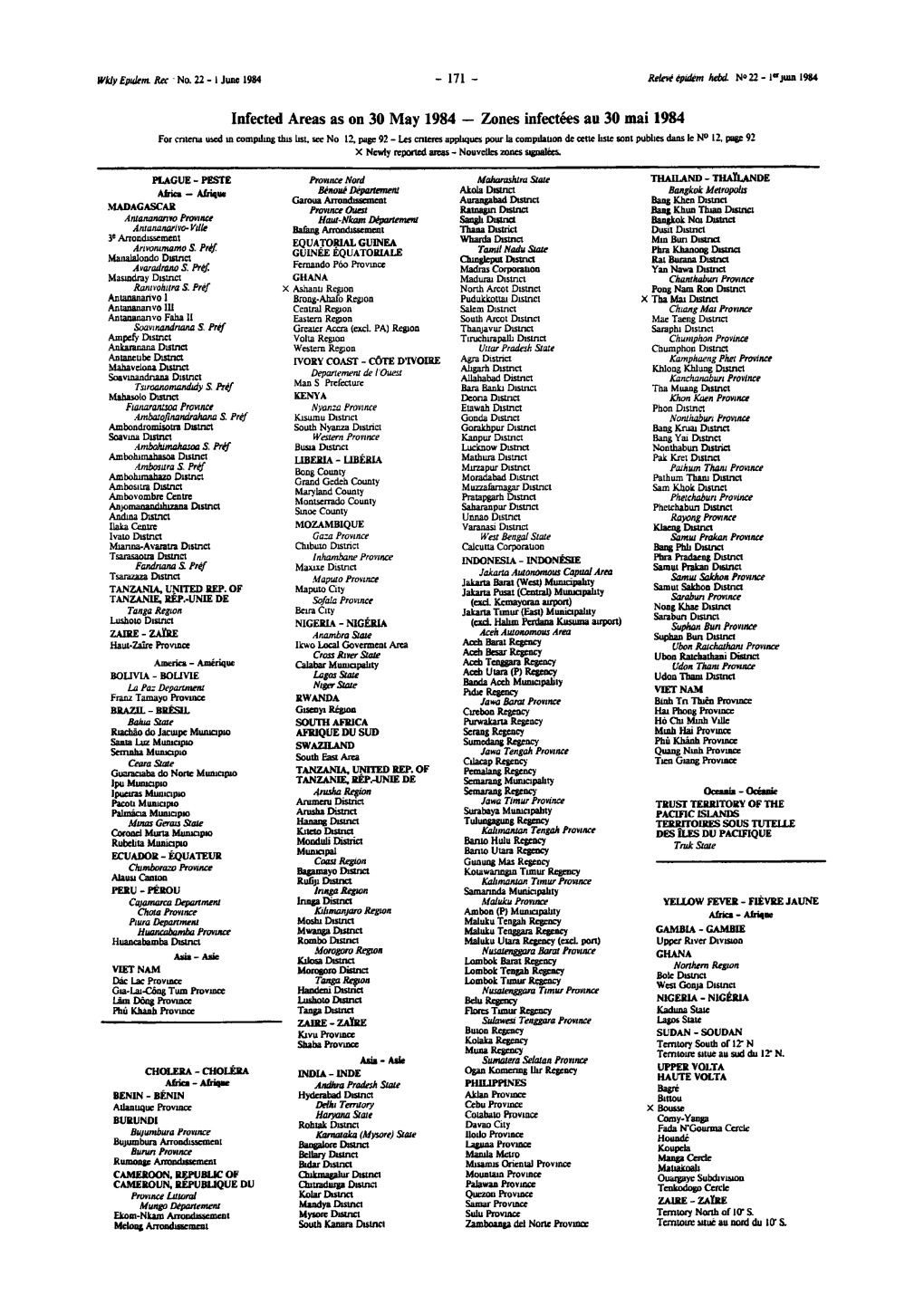 Infected Areas As on 30 May 1984 — Zones Infectées Au 30 Mai 1984