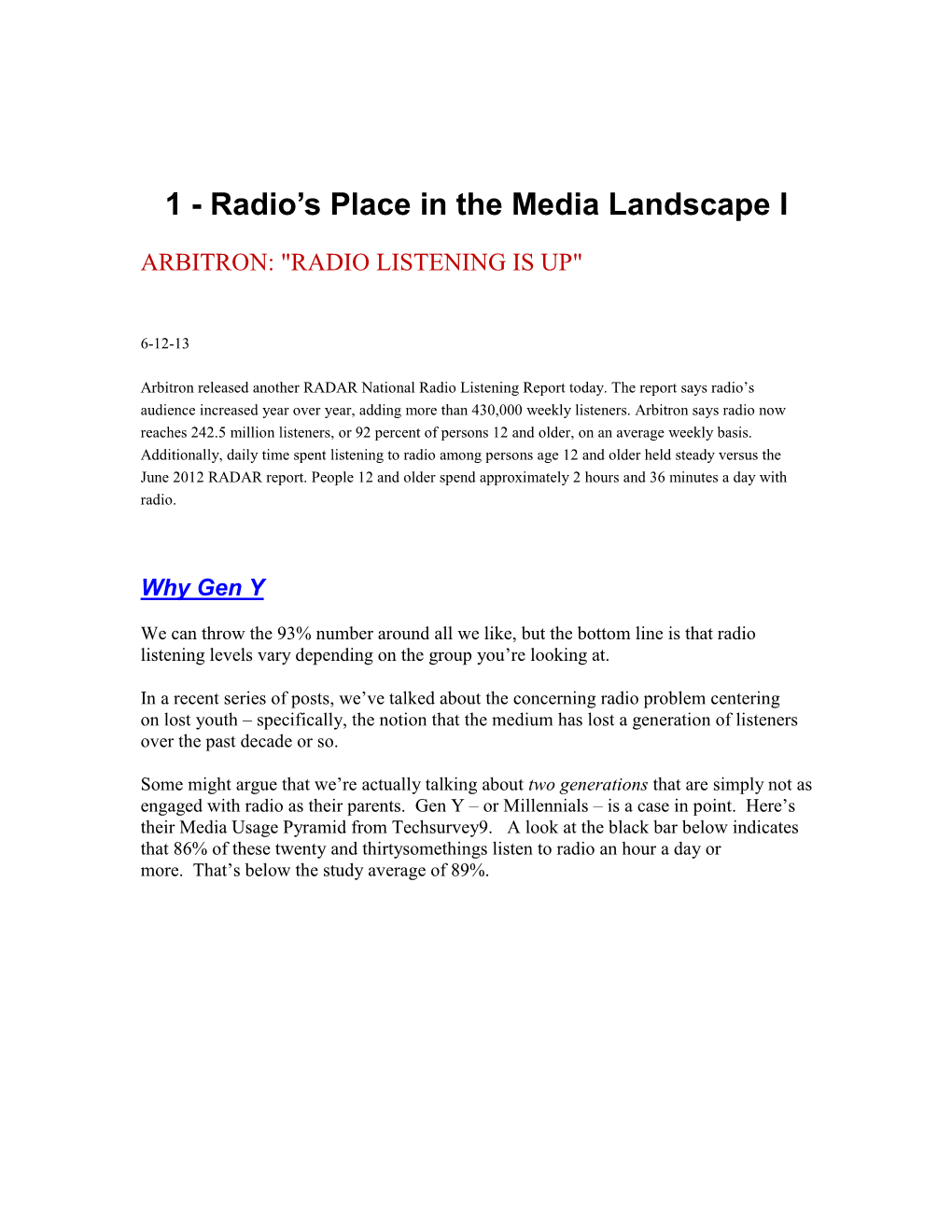 1 - Radio’S Place in the Media Landscape I