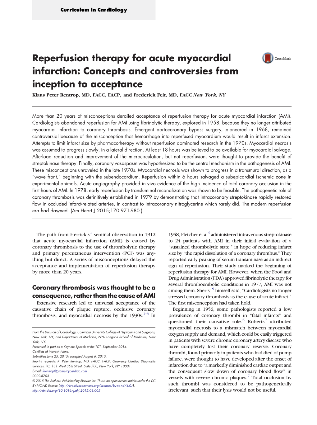 Reperfusion Therapy for Acute Myocardial Infarction: Concepts And