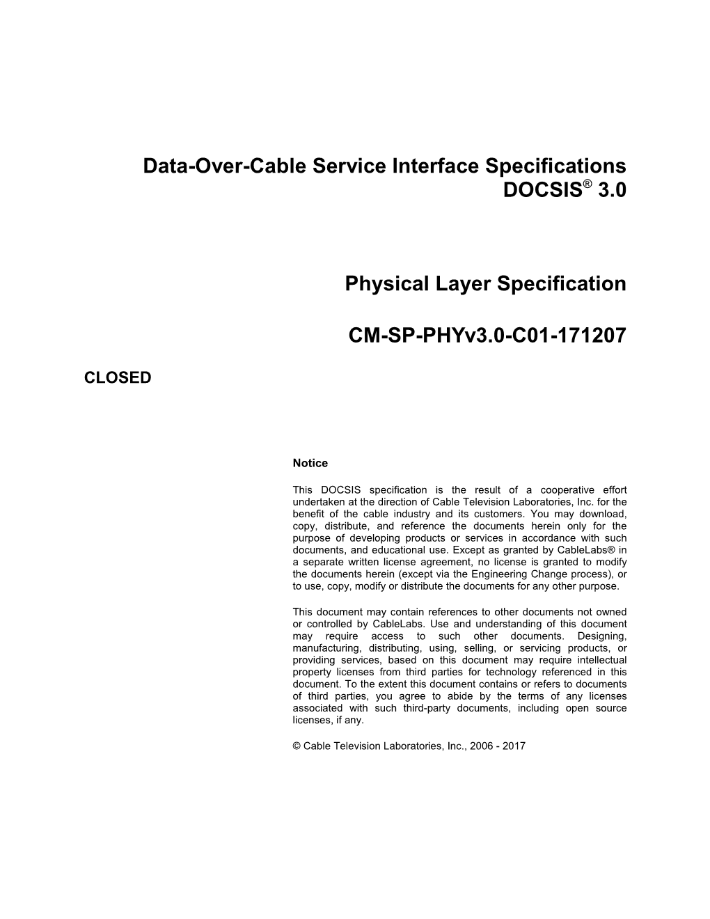 DOCSIS 3.0 Physical Layer Specification