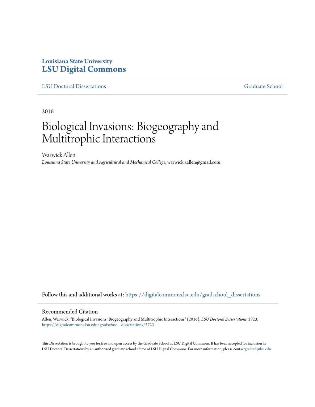 Biological Invasions: Biogeography and Multitrophic Interactions