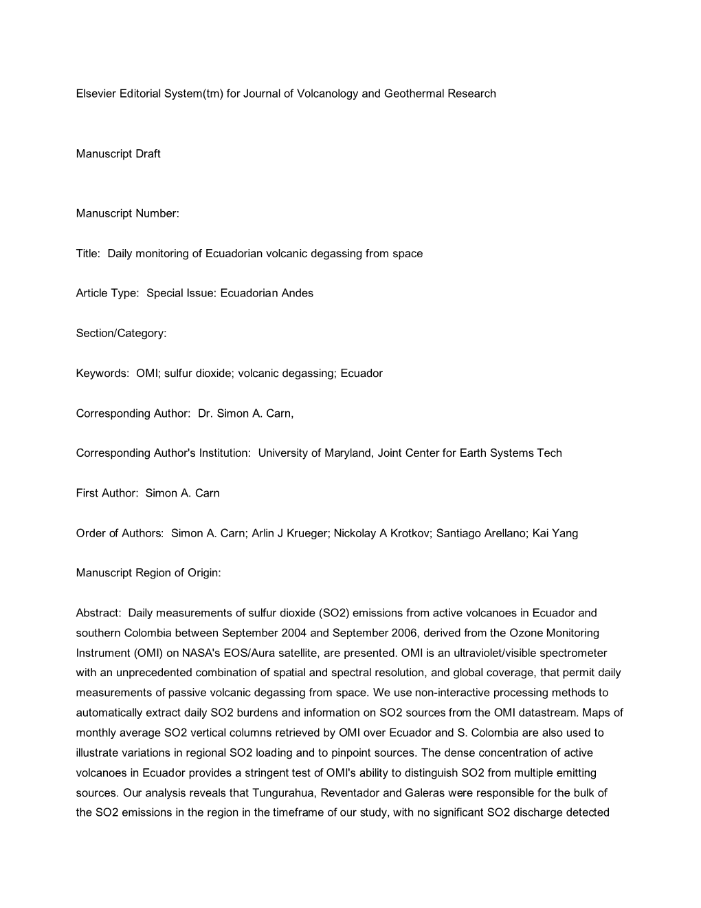 Daily Monitoring of Ecuadorian Volcanic Degassing from Space