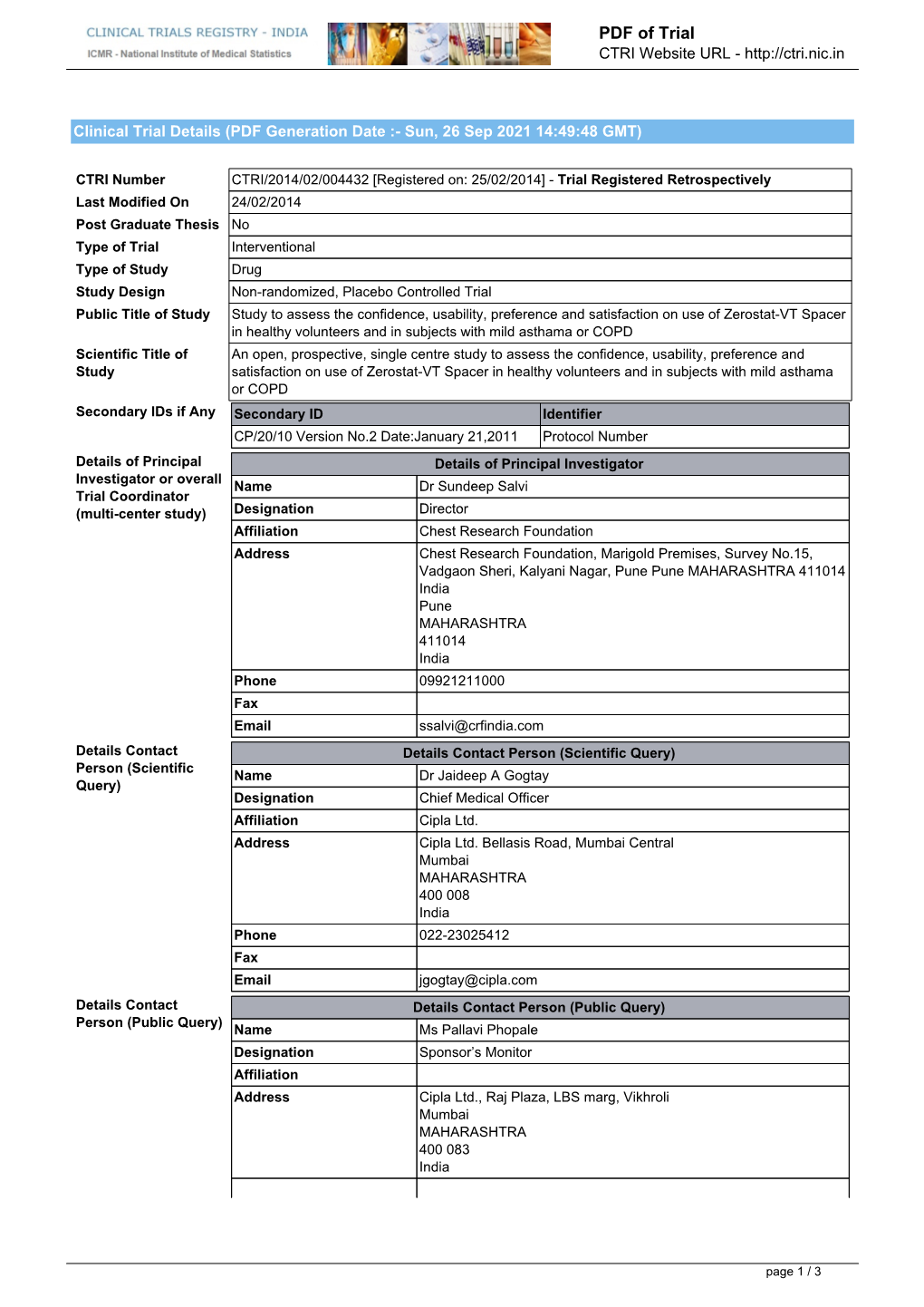 CTRI Trial Data