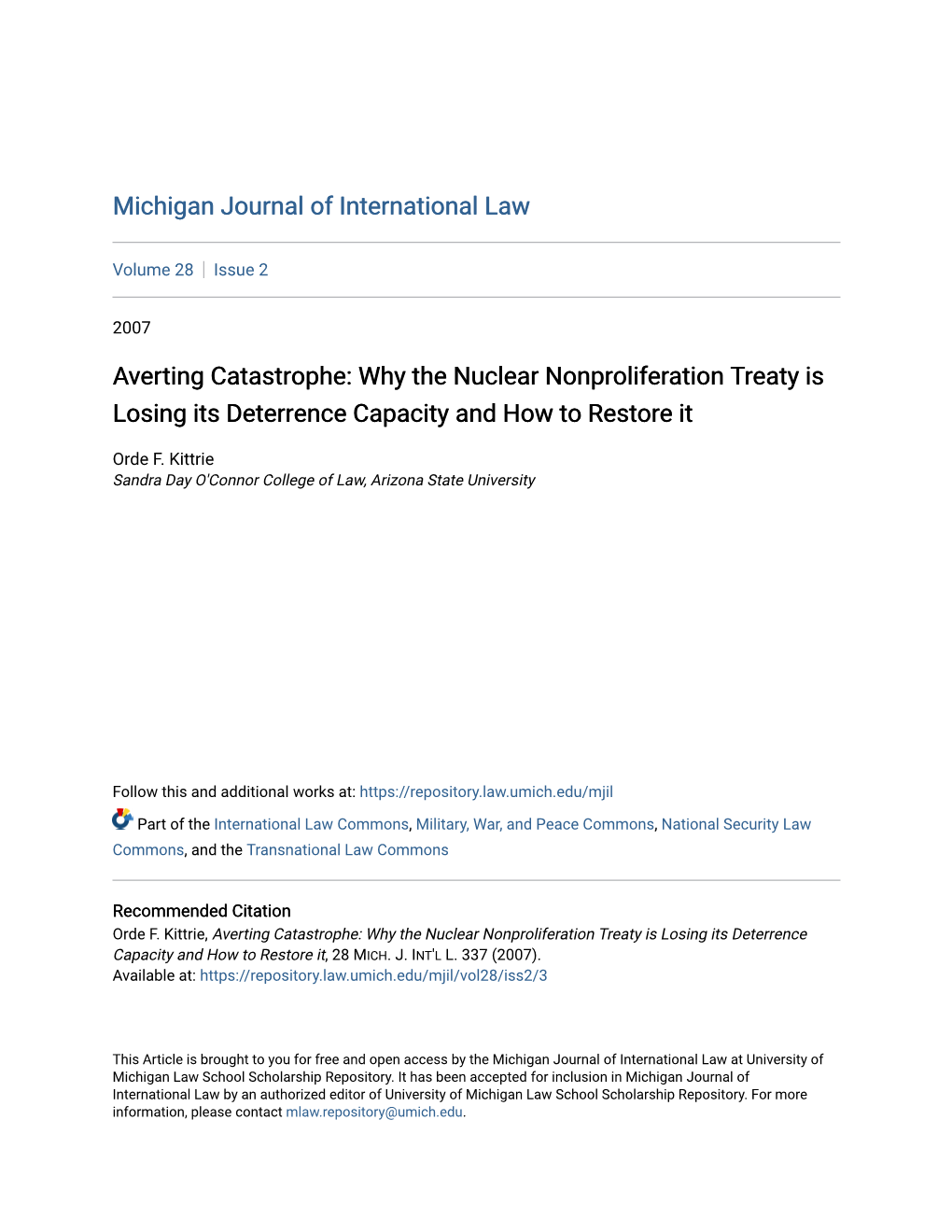 Why the Nuclear Nonproliferation Treaty Is Losing Its Deterrence Capacity and How to Restore It