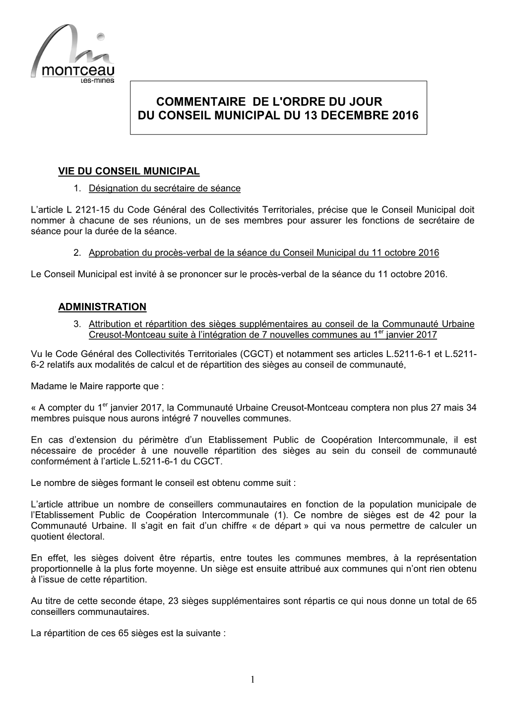 Ordre Du Jour Conseil Municipal Du