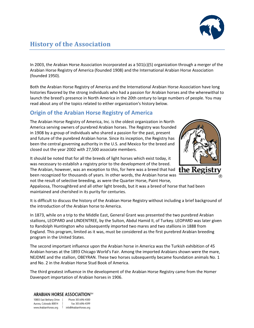 History of the Association