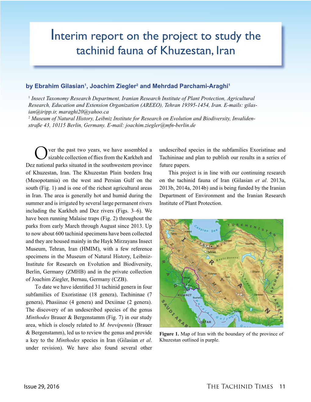 Interim Report on the Project to Study the Tachinid Fauna of Khuzestan, Iran