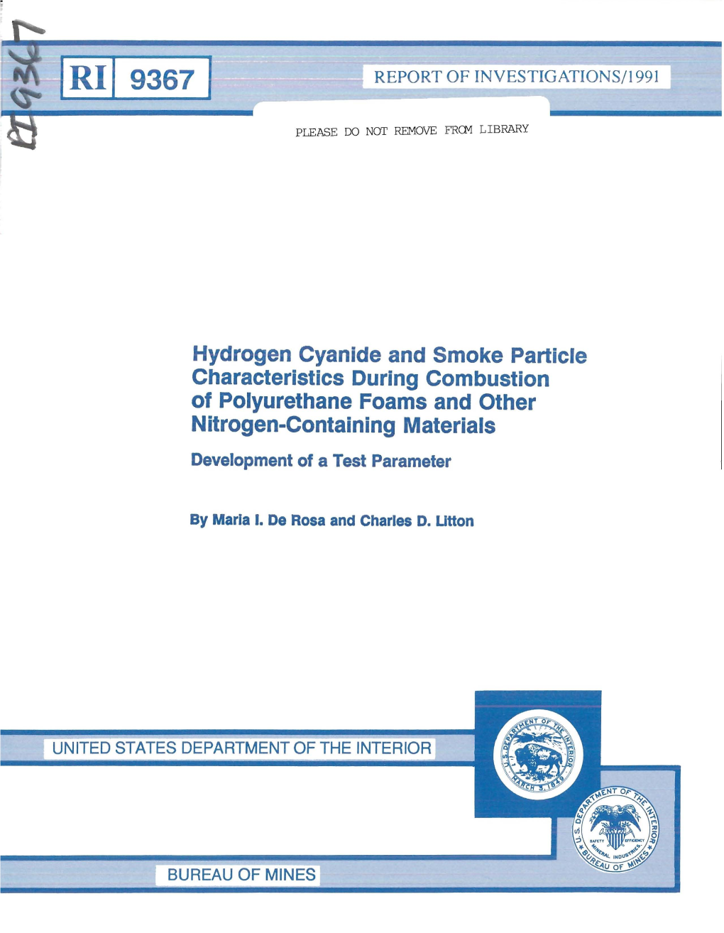 Hydrogen Cyanide and Smoke Particle Characteristics During Combustion of Polyurethane Foams and Other Nitrogen-Containing Materials Development of a Test Parameter