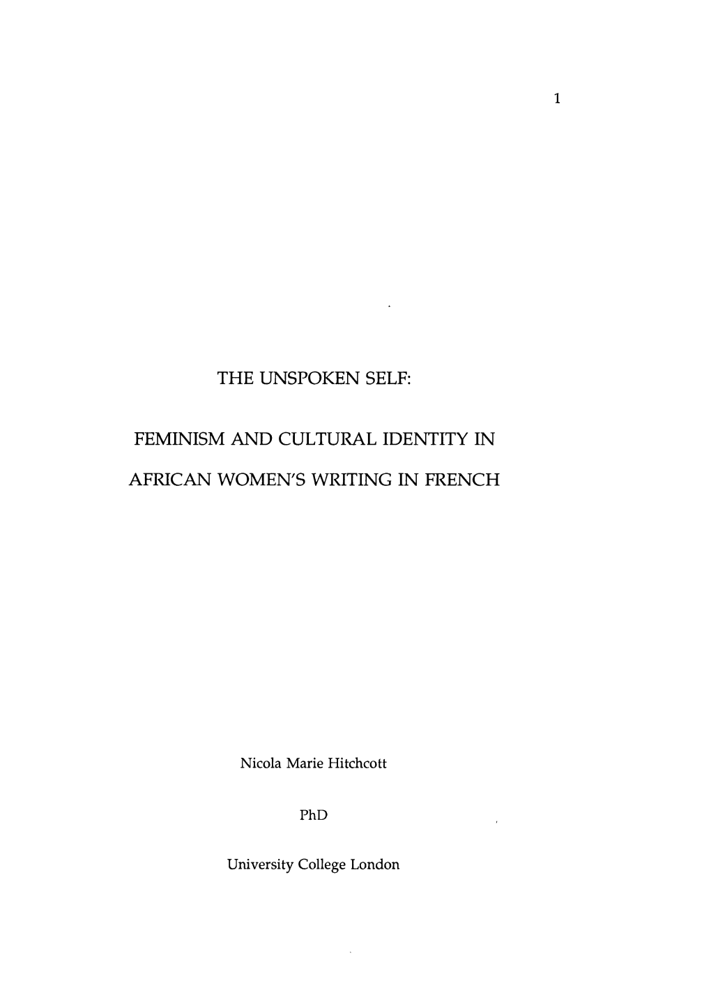 The Unspoken Self: Feminism and Cultural Identity in African Women's
