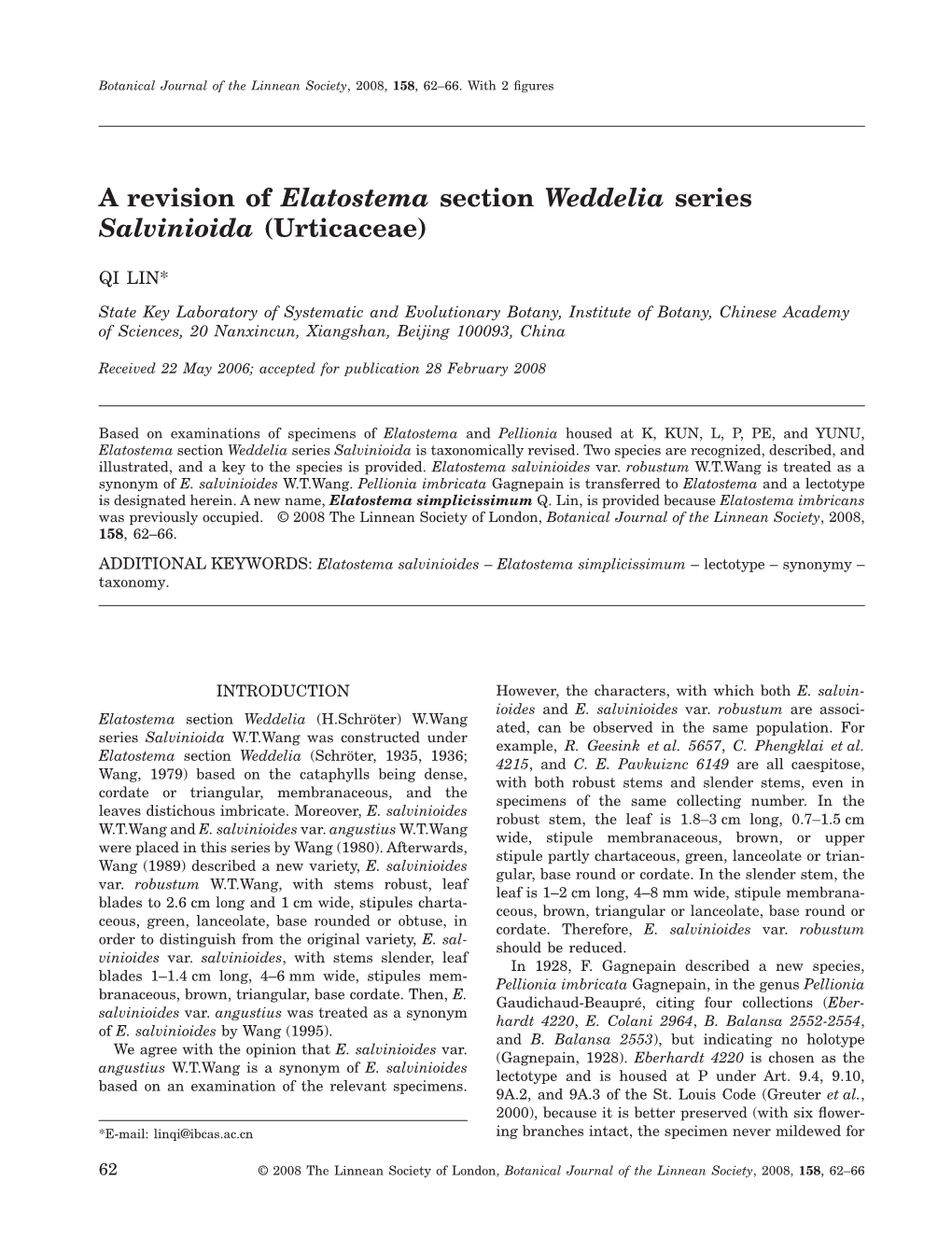 A Revision of Elatostema Section Weddelia Series Salvinioida (Urticaceae)