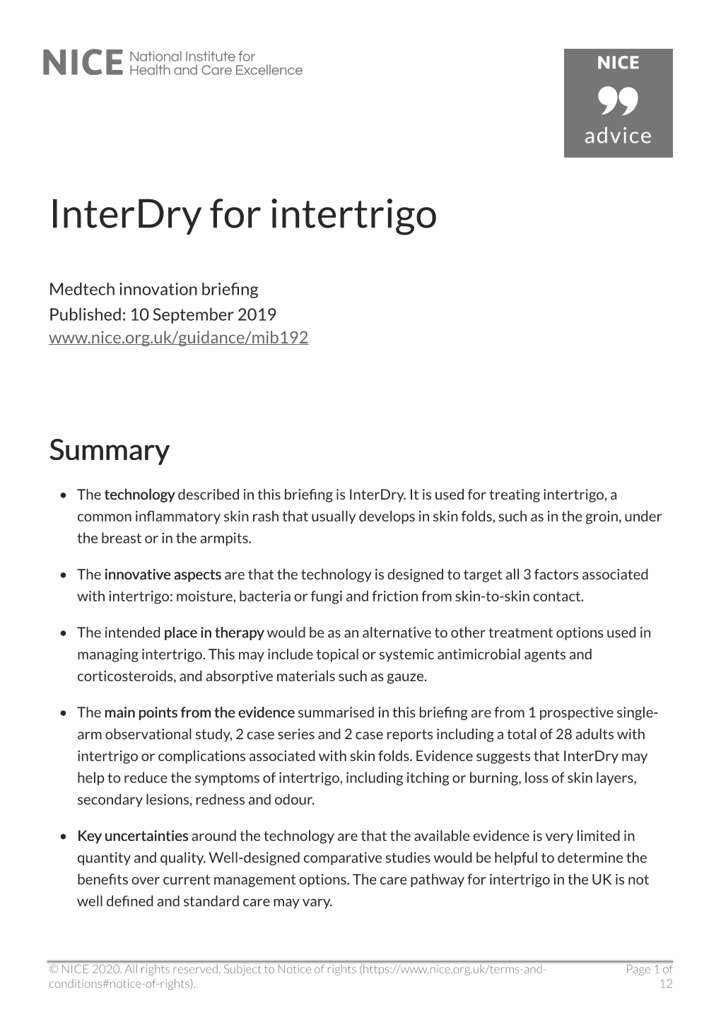 Interdry for Intertrigo