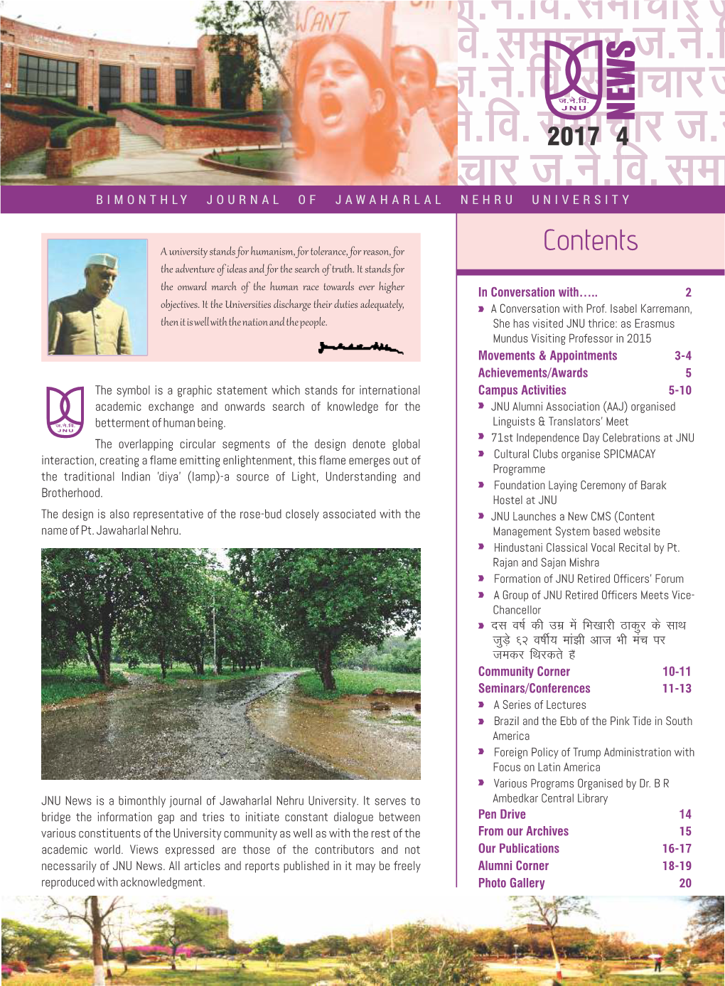 JNU News July-August, 2017 Final Edited by Prof. Bhaduri.Cdr