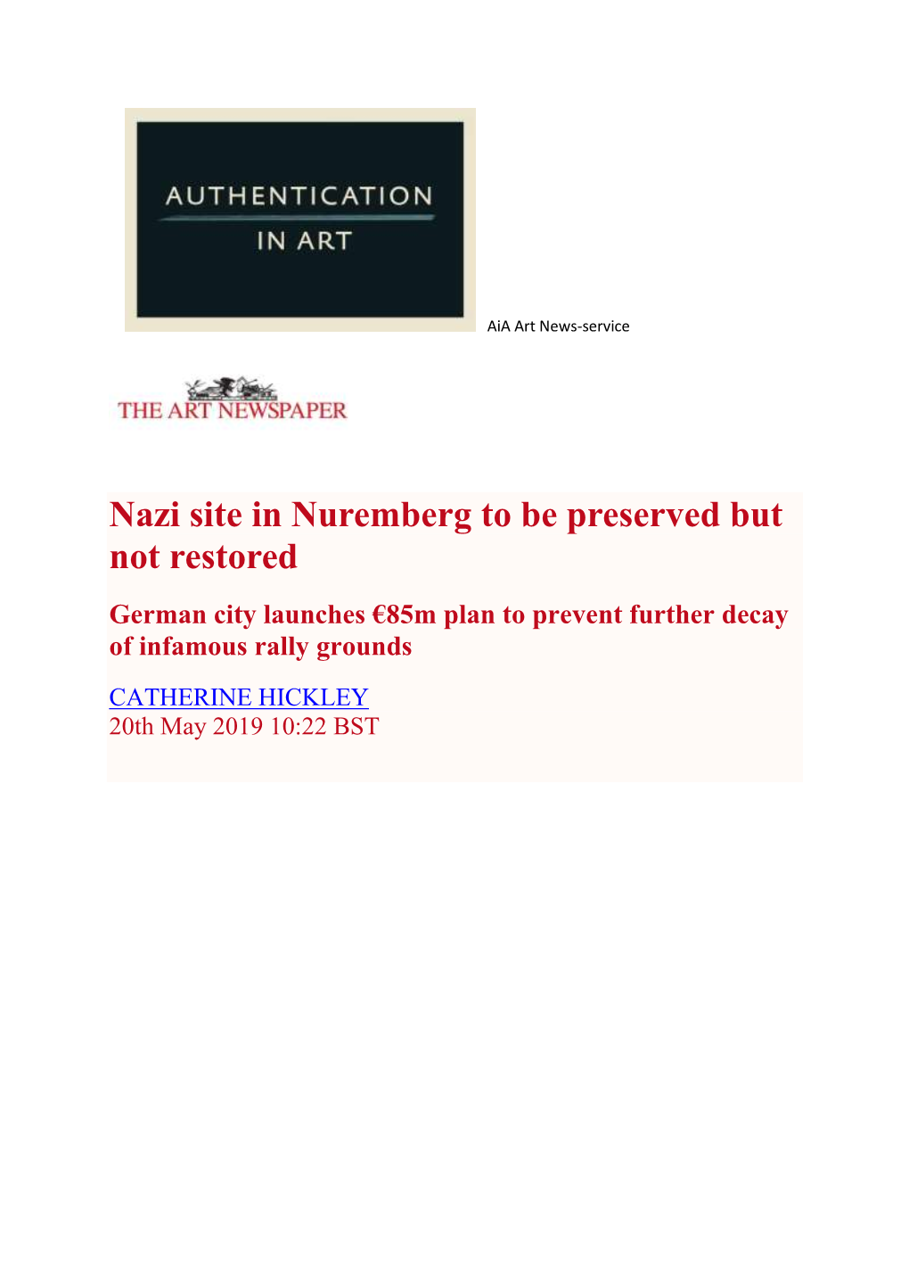 Nazi Site in Nuremberg to Be Preserved but Not Restored