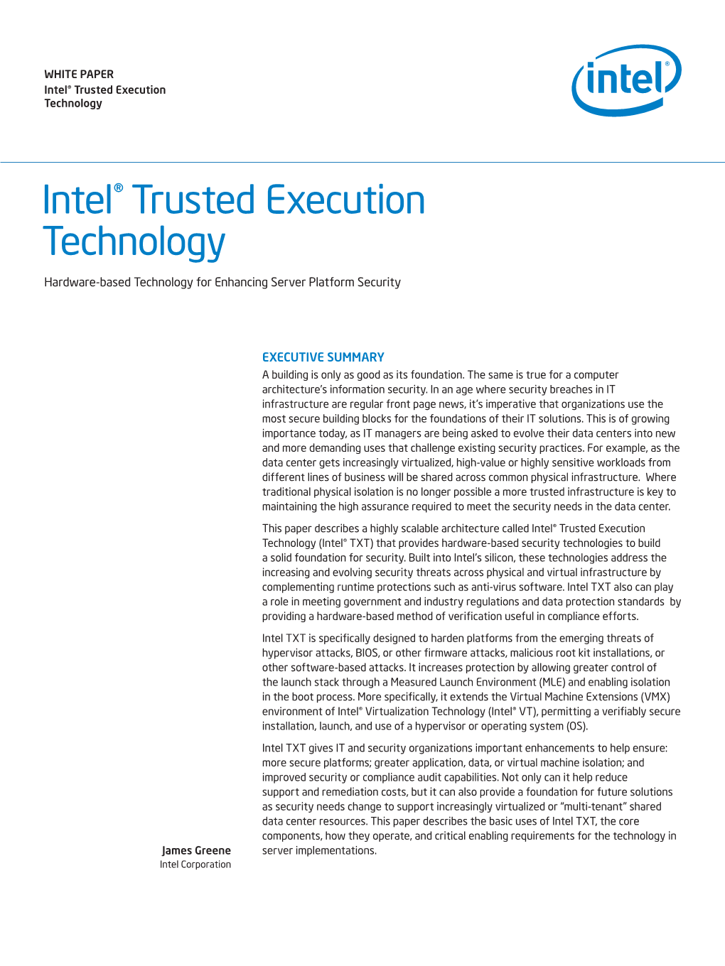 Intel Trusted Execution Technology White Paper