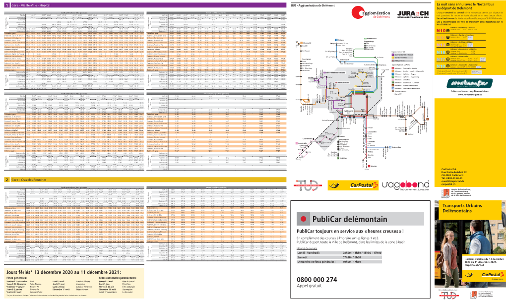 1 Gare - Vieille-Ville - Hôpital 2 Gare - Cras-Des-Fourches BUS - Agglomération De Delémont La Nuit Sans Ennui Avec Le Noctambus Au Départ De Delémont