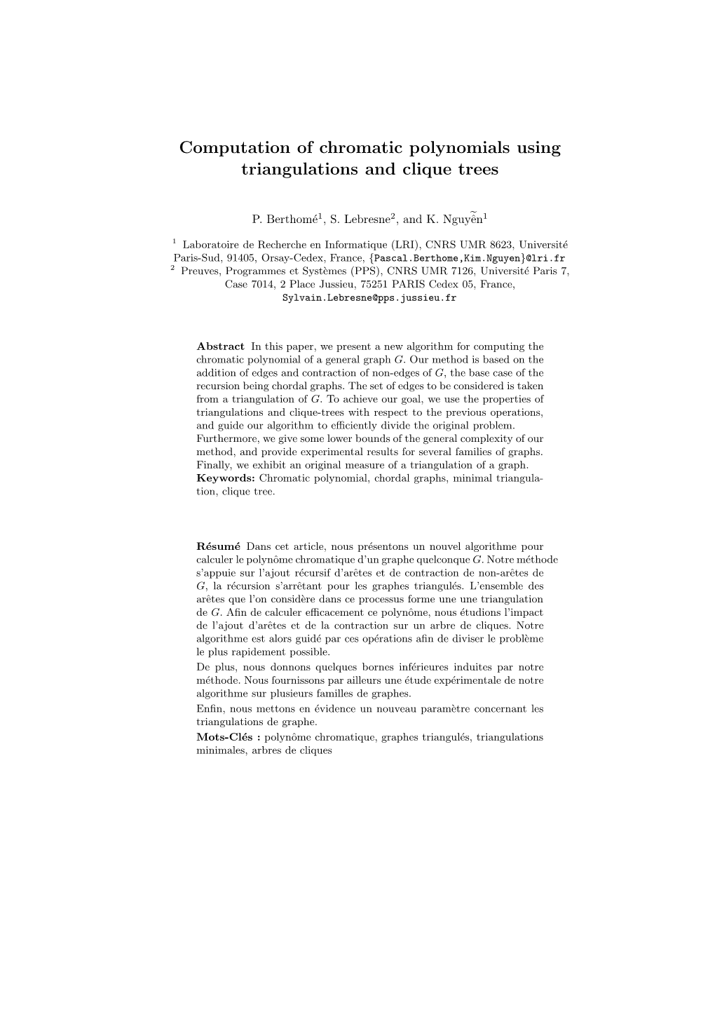 Computation of Chromatic Polynomials Using Triangulations and Clique Trees