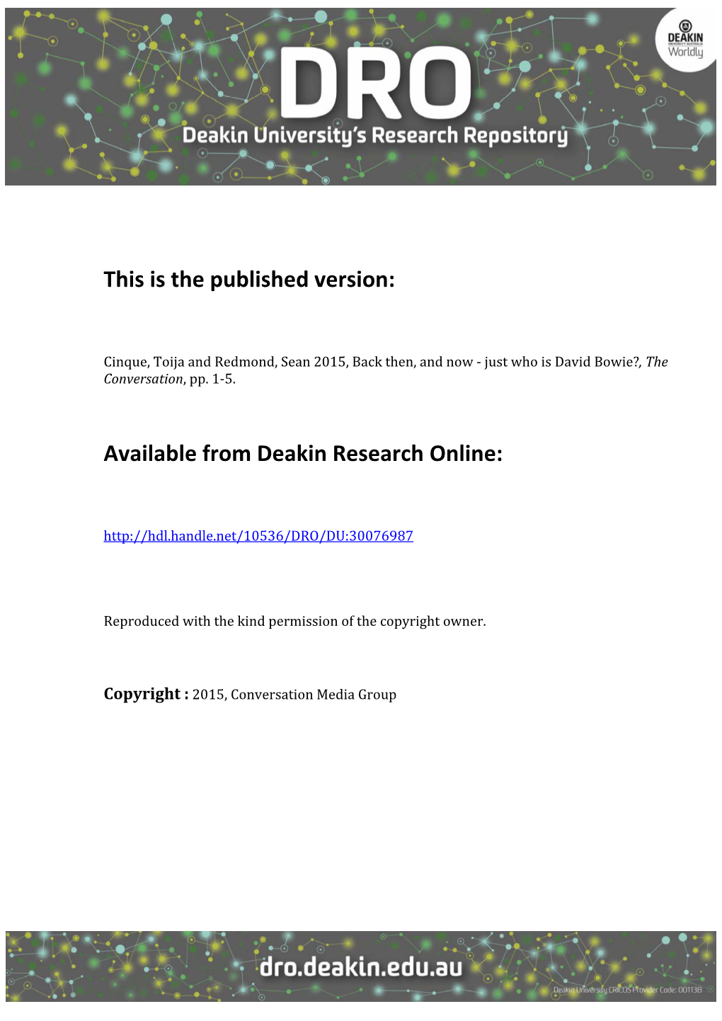 This Is the Published Version: Available from Deakin Research