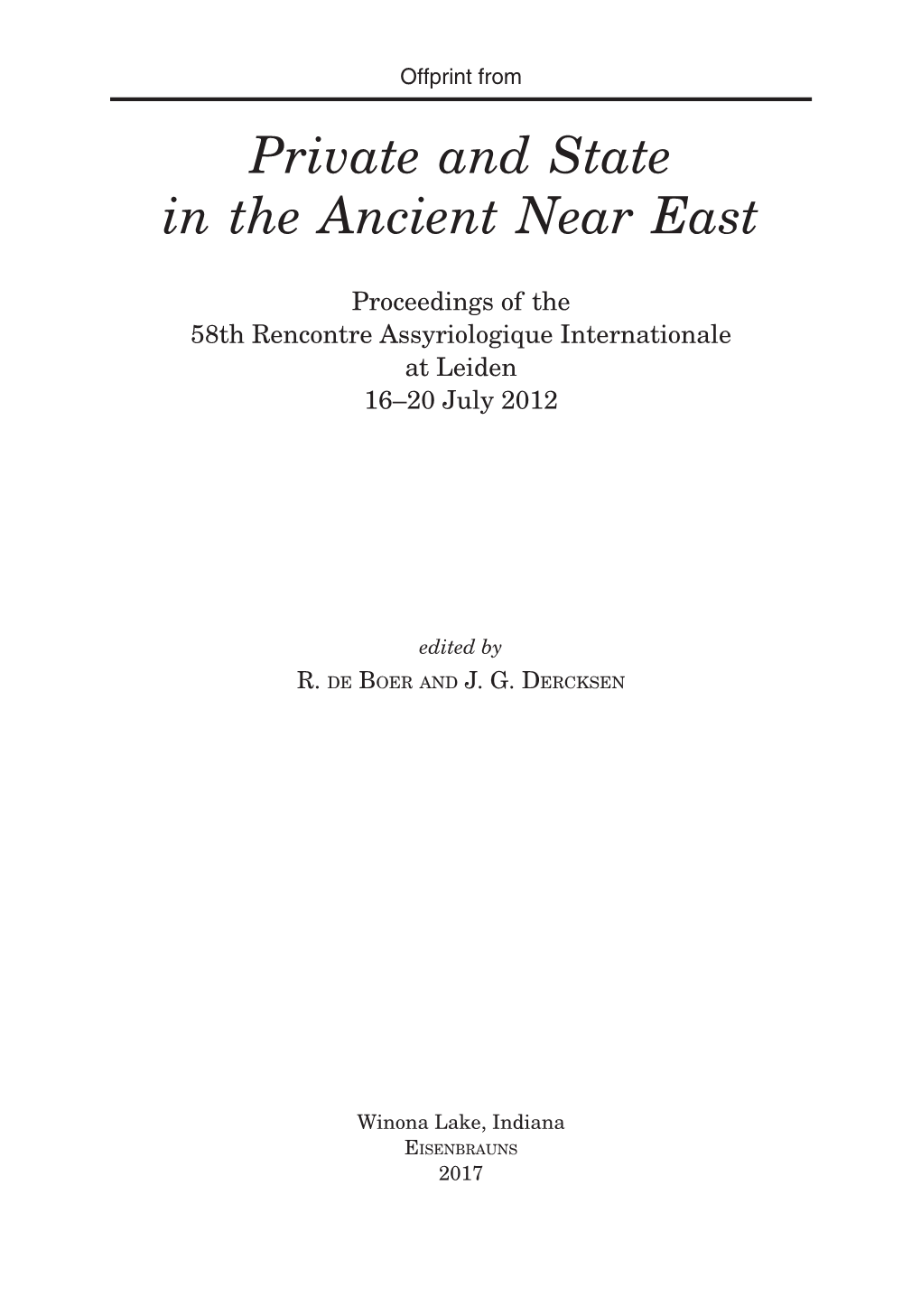 Private and State in the Ancient Near East