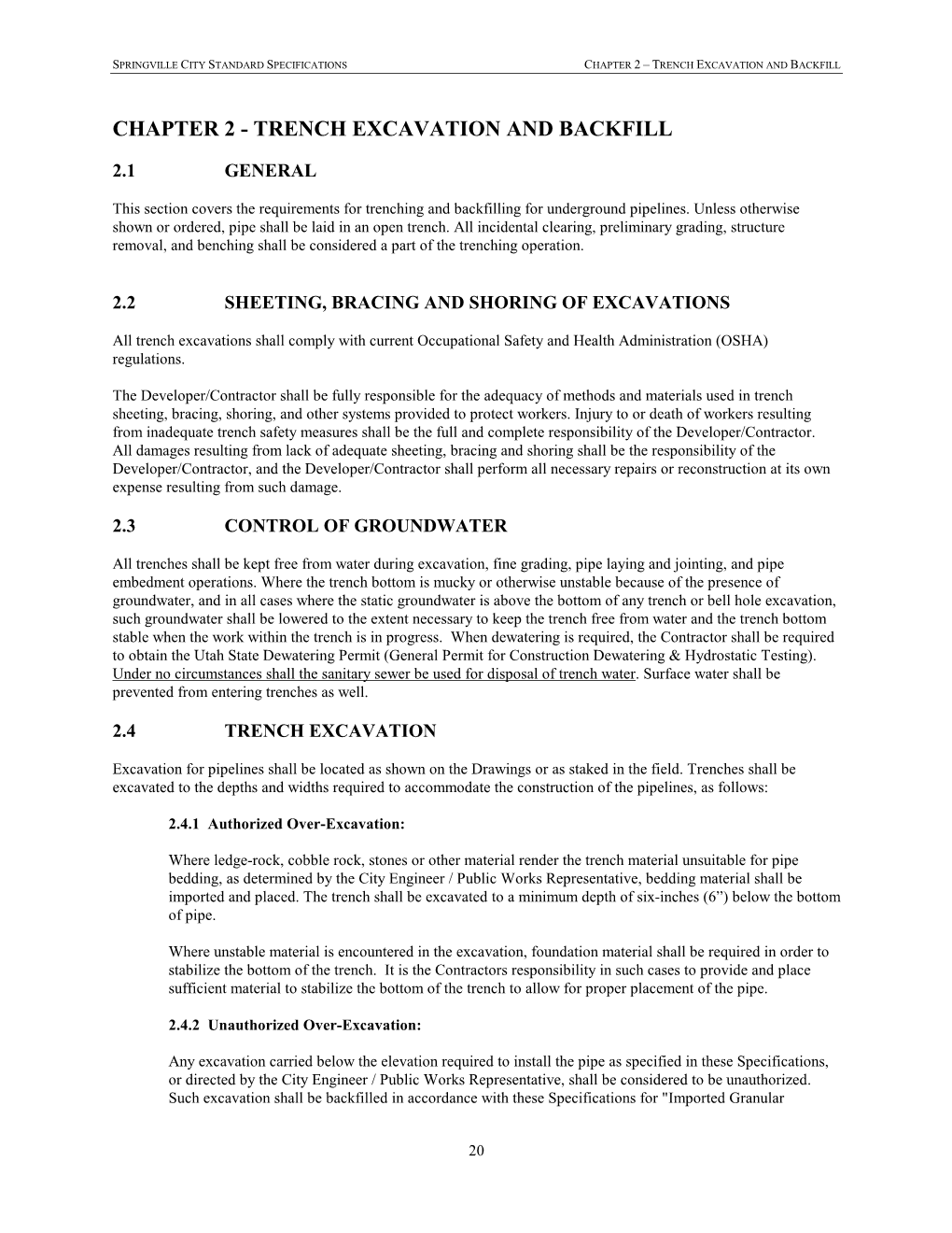 Chapter 2 – Trench Excavation and Backfill