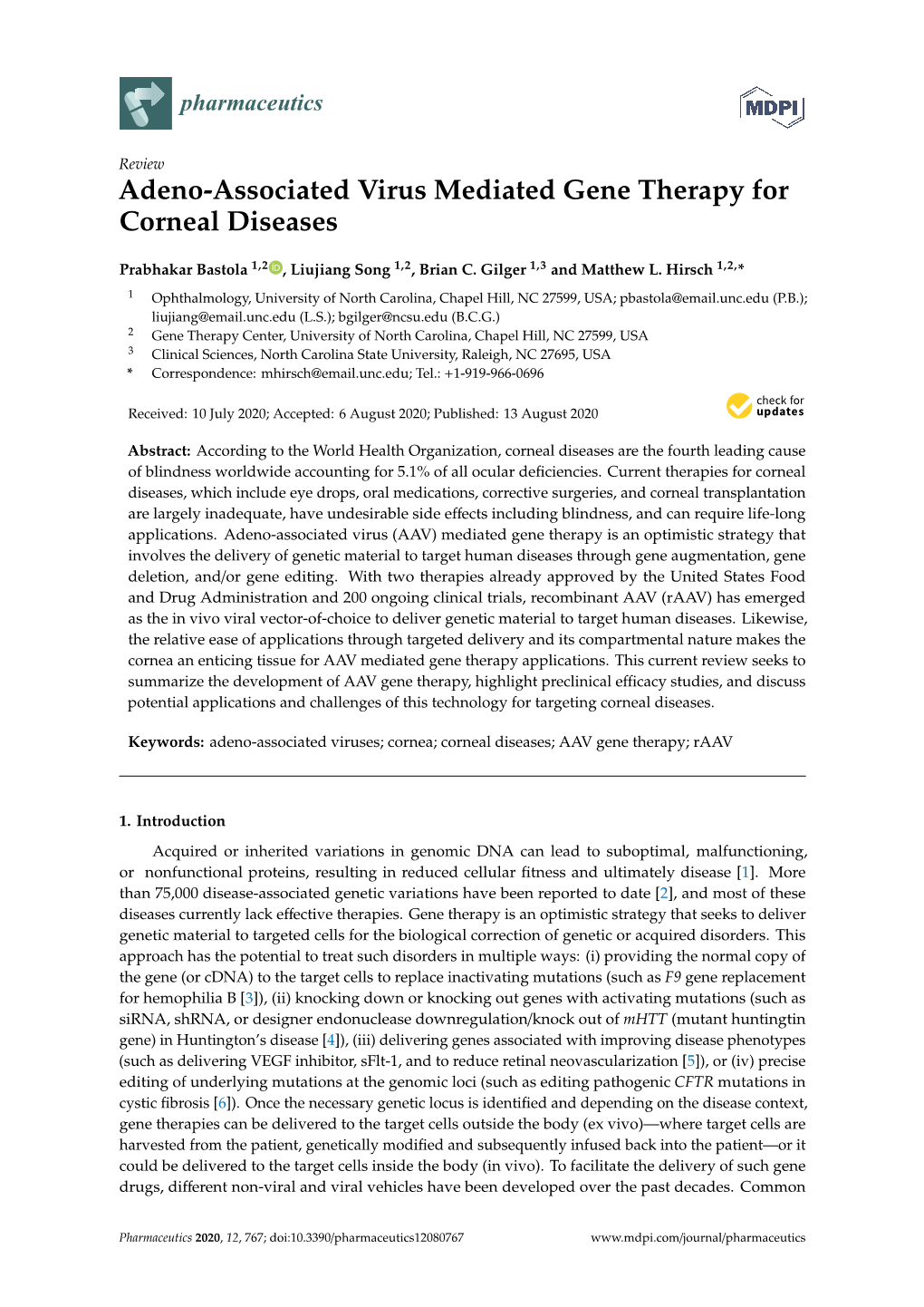 Adeno-Associated Virus Mediated Gene Therapy for Corneal Diseases