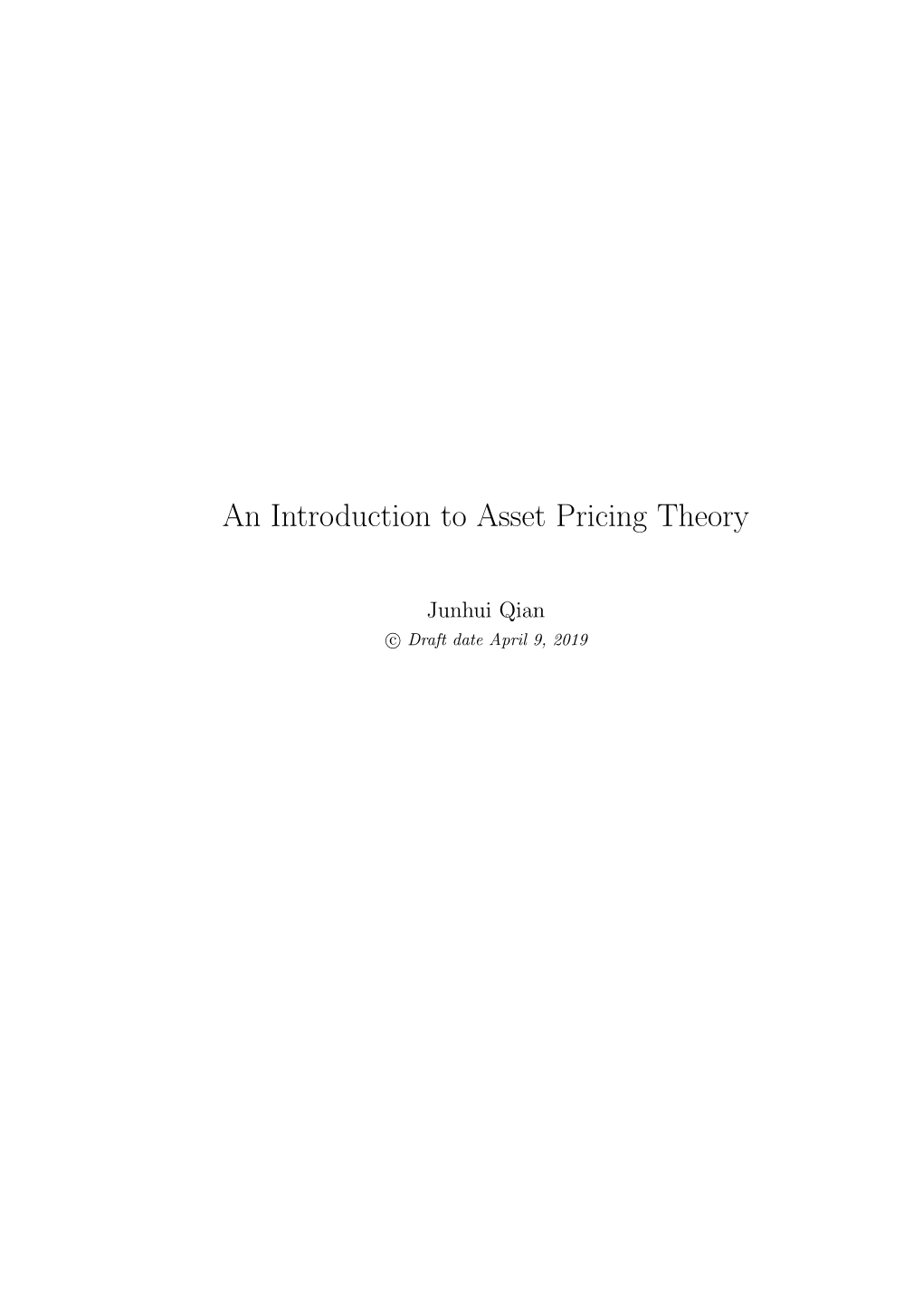 An Introduction to Asset Pricing Theory