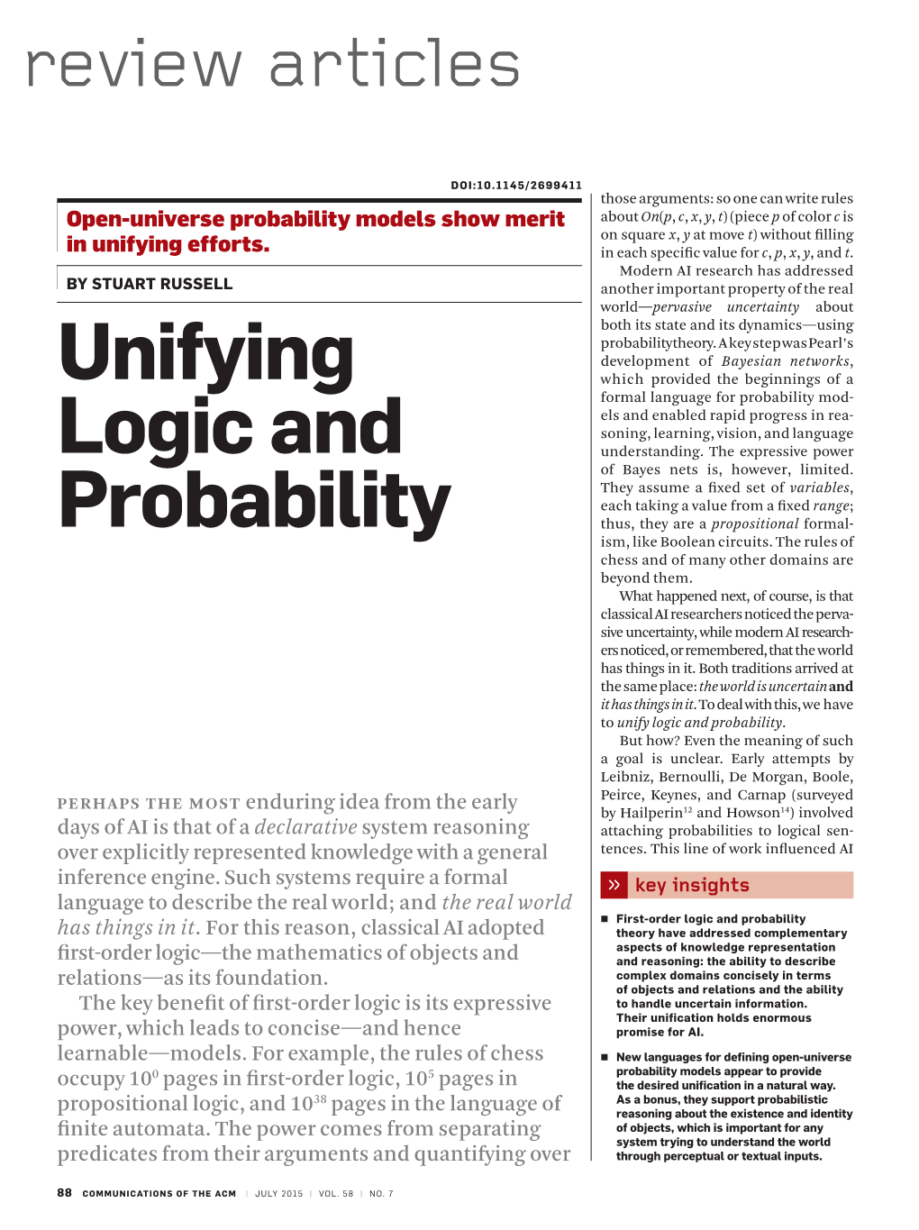 Unifying Logic and Probability