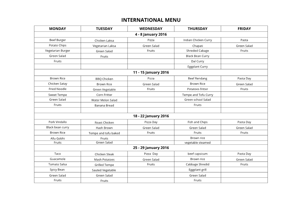 International Menu