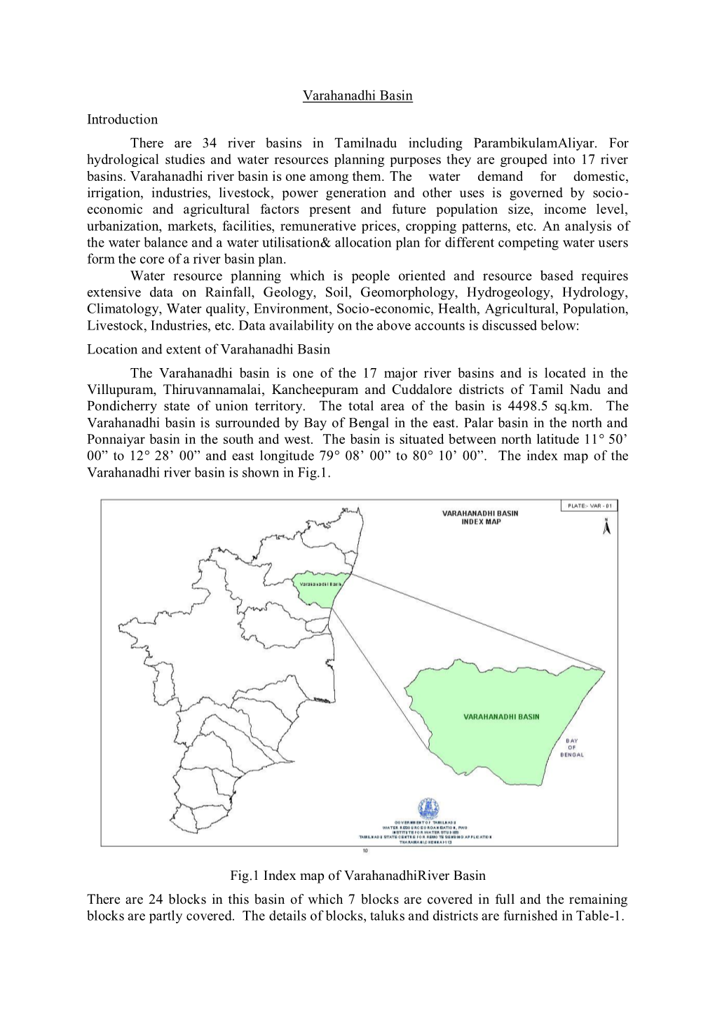 Varahanadhi Basin Introduction There Are 34 River Basins in Tamilnadu Including Parambikulamaliyar