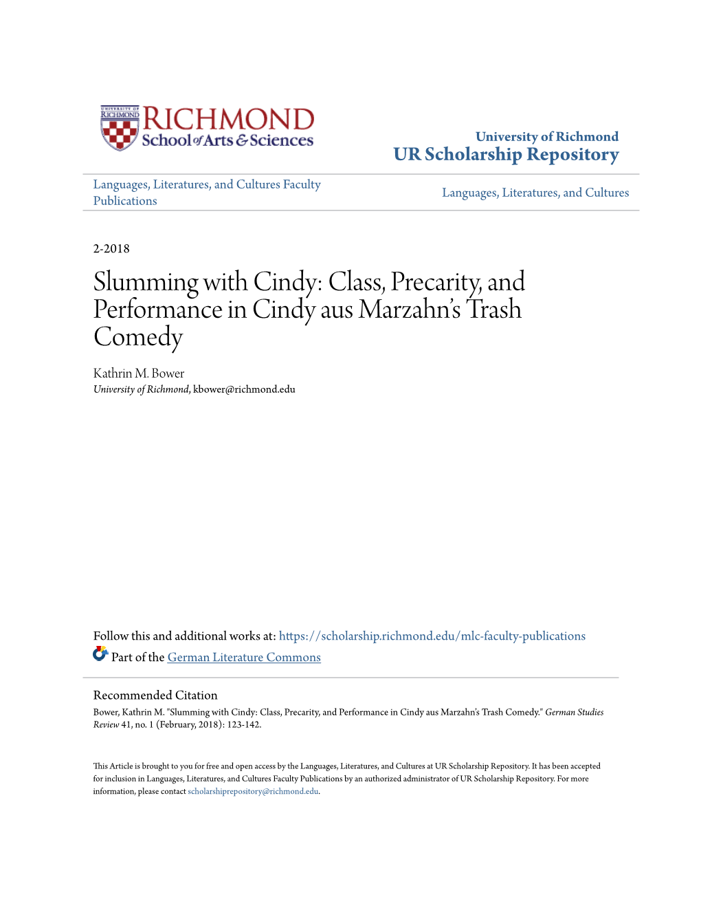 Class, Precarity, and Performance in Cindy Aus Marzahn’S Trash Comedy Kathrin M