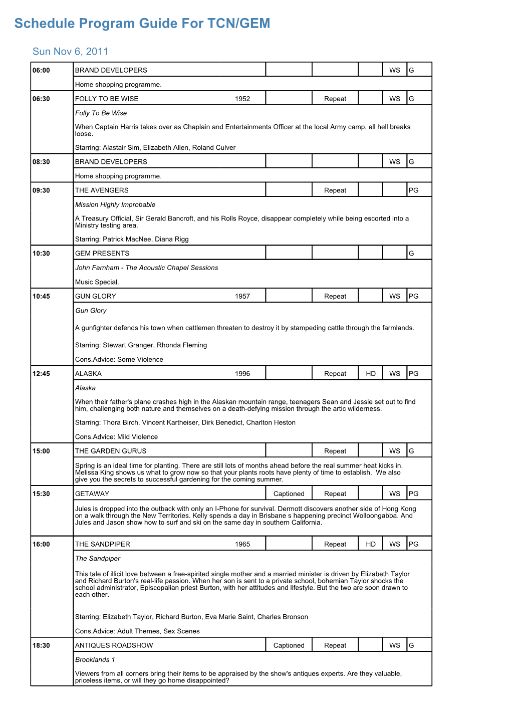 Program Guide Report