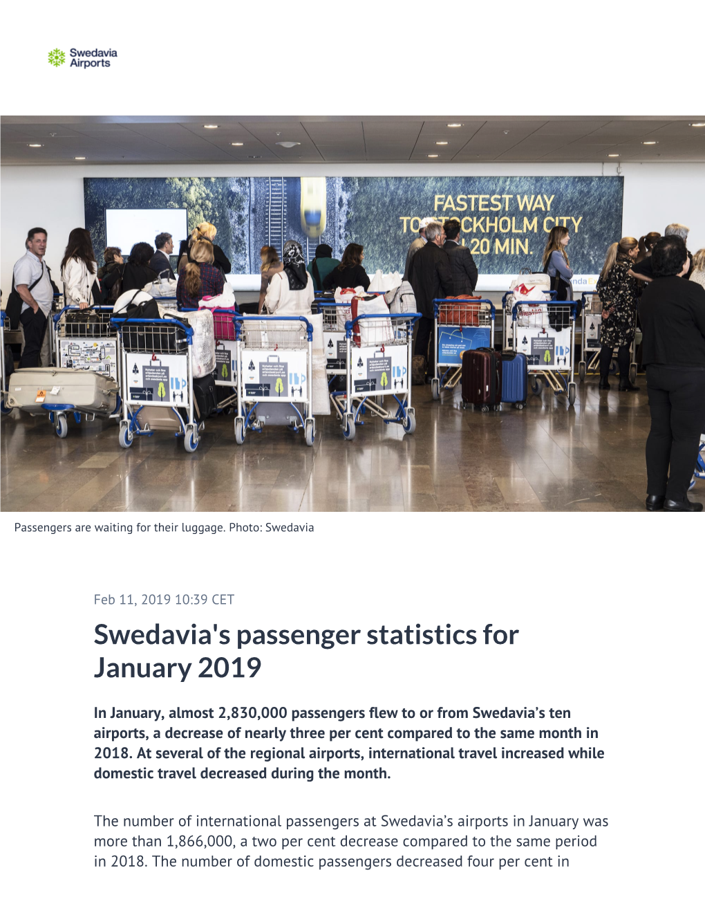 Swedavia's Passenger Statistics for January 2019