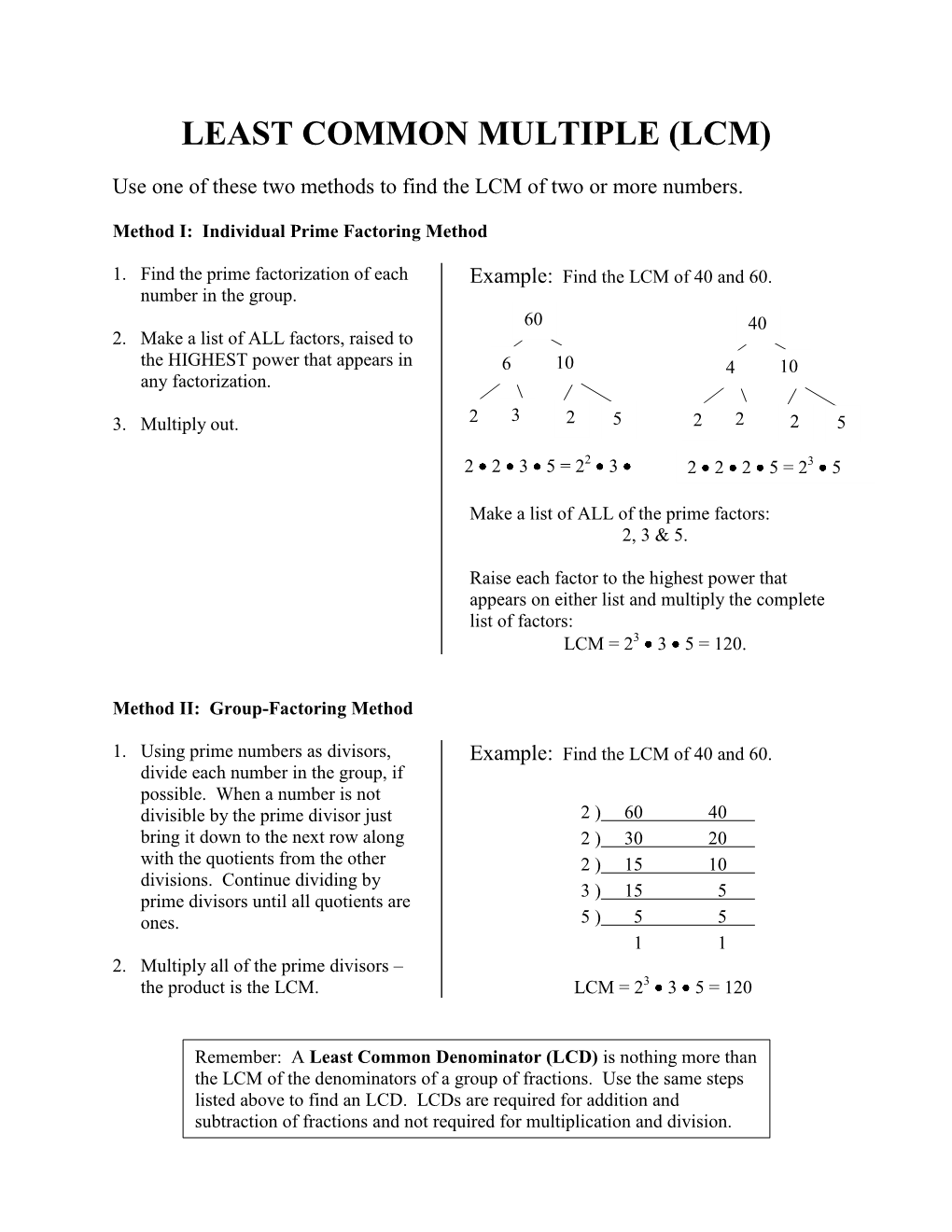 Least Common Multiple (Lcm)