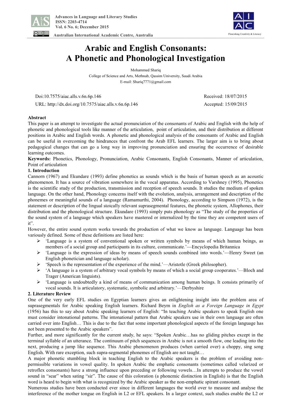 Arabic and English Consonants: a Phonetic and Phonological Investigation