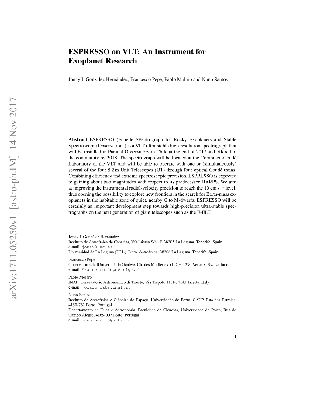 ESPRESSO on VLT: an Instrument for Exoplanet Research