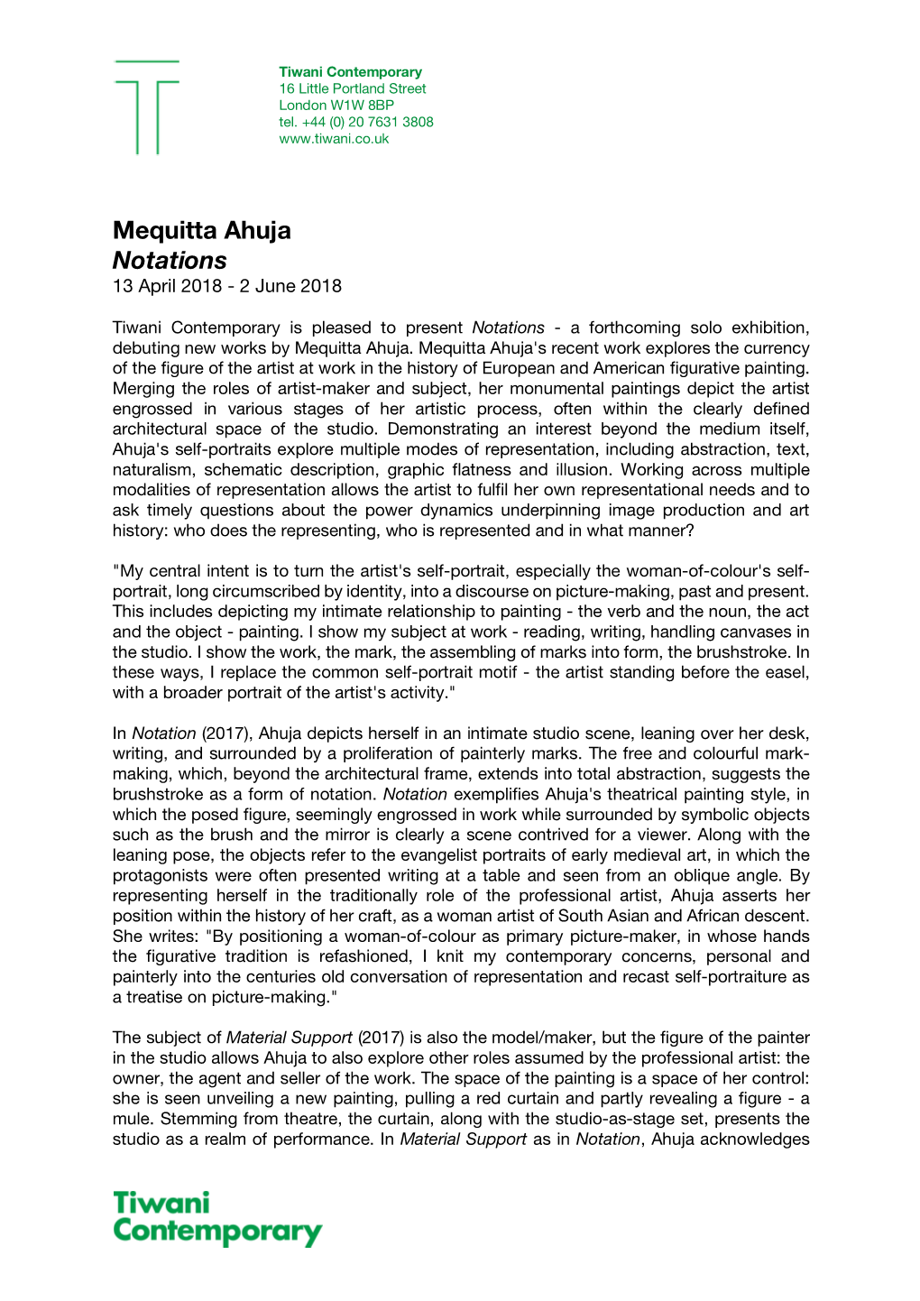 Mequitta Ahuja Notations 13 April 2018 - 2 June 2018