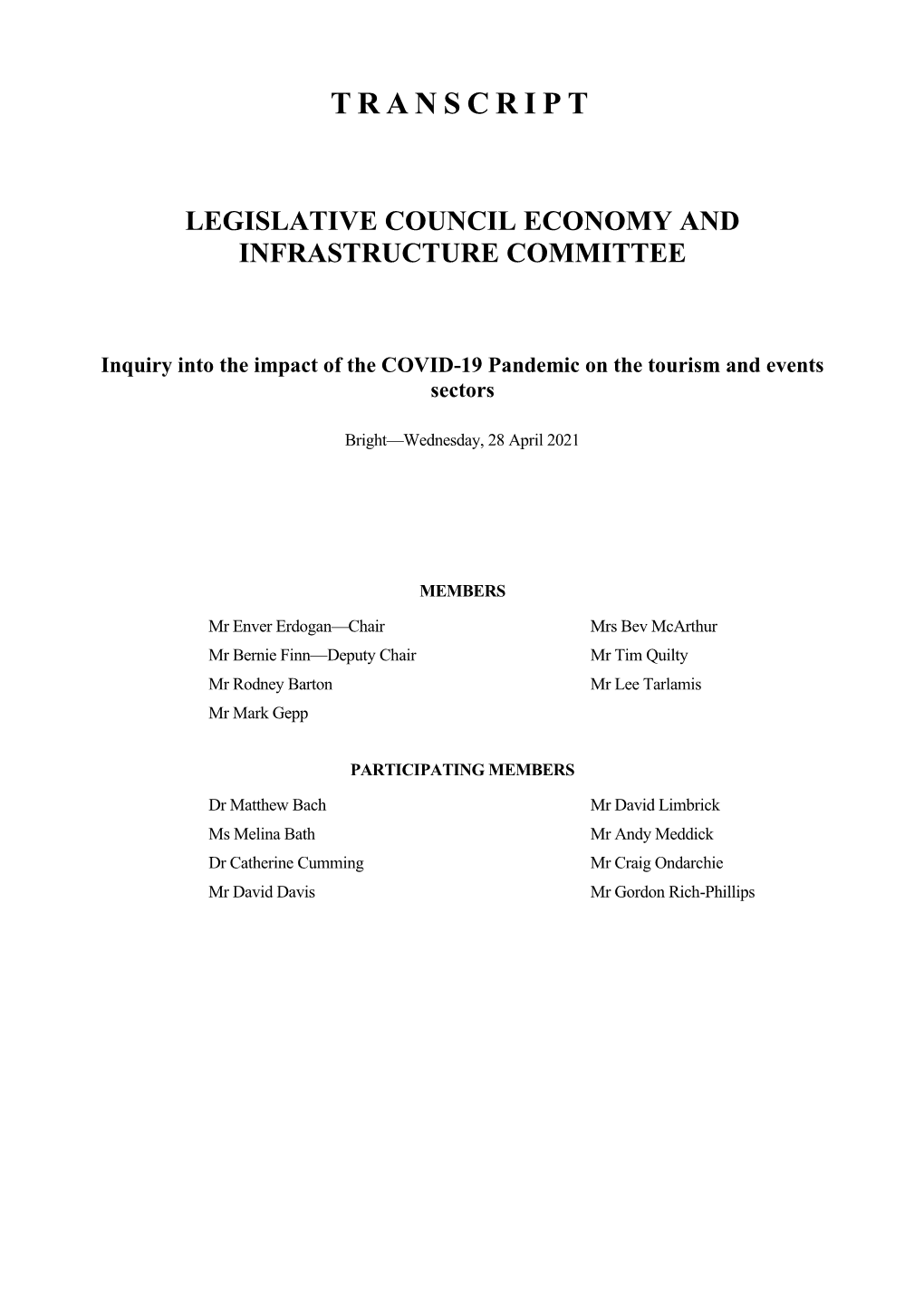 Legislative Council Economy and Infrastructure Committee