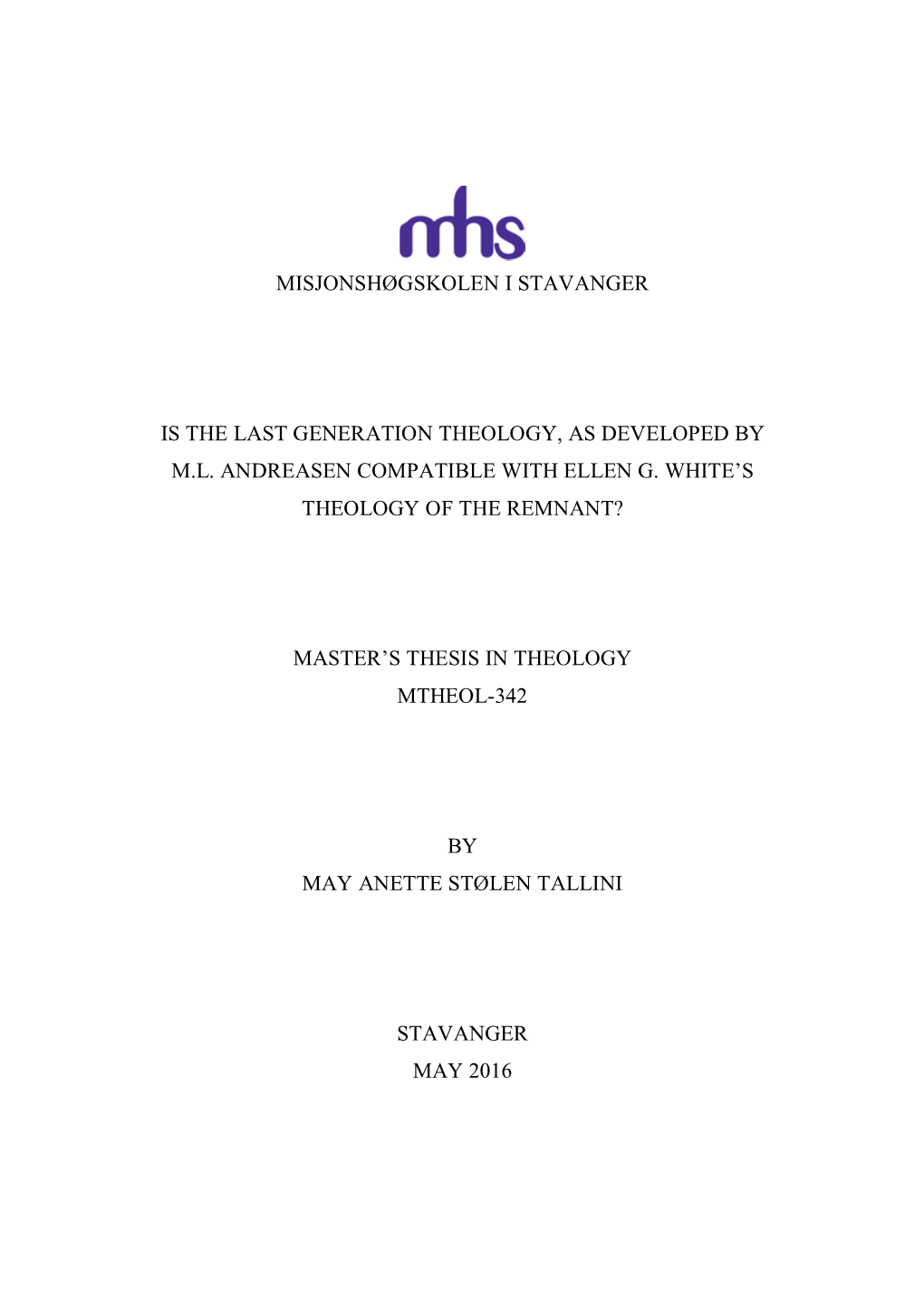 Misjonshøgskolen I Stavanger Is the Last