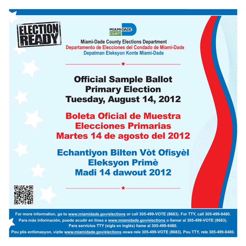 Official Sample Ballot Primary Election Tuesday, August 14, 2012