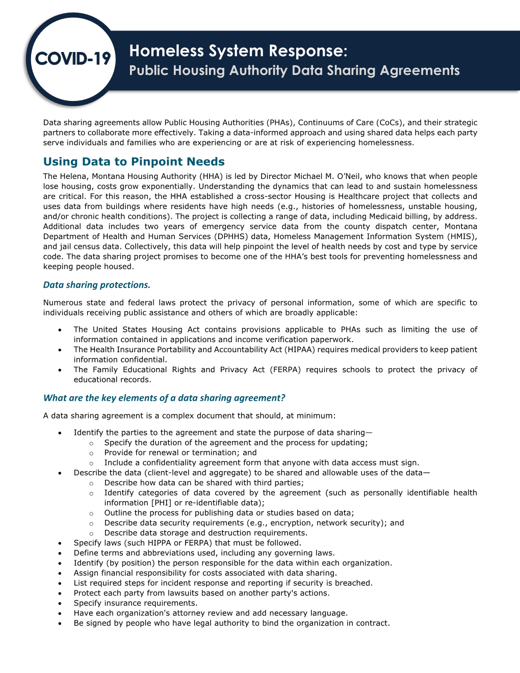 COVID-19 Homeless System Response: Public Housing Authority Data Sharing Agreements