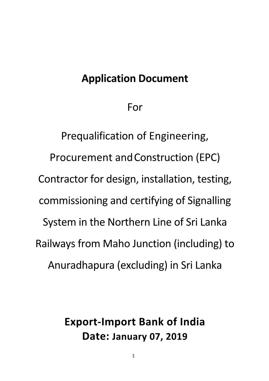 Application Document for Prequalification of Engineering, Procurement Andconstruction (EPC) Contractor for Design, Installation