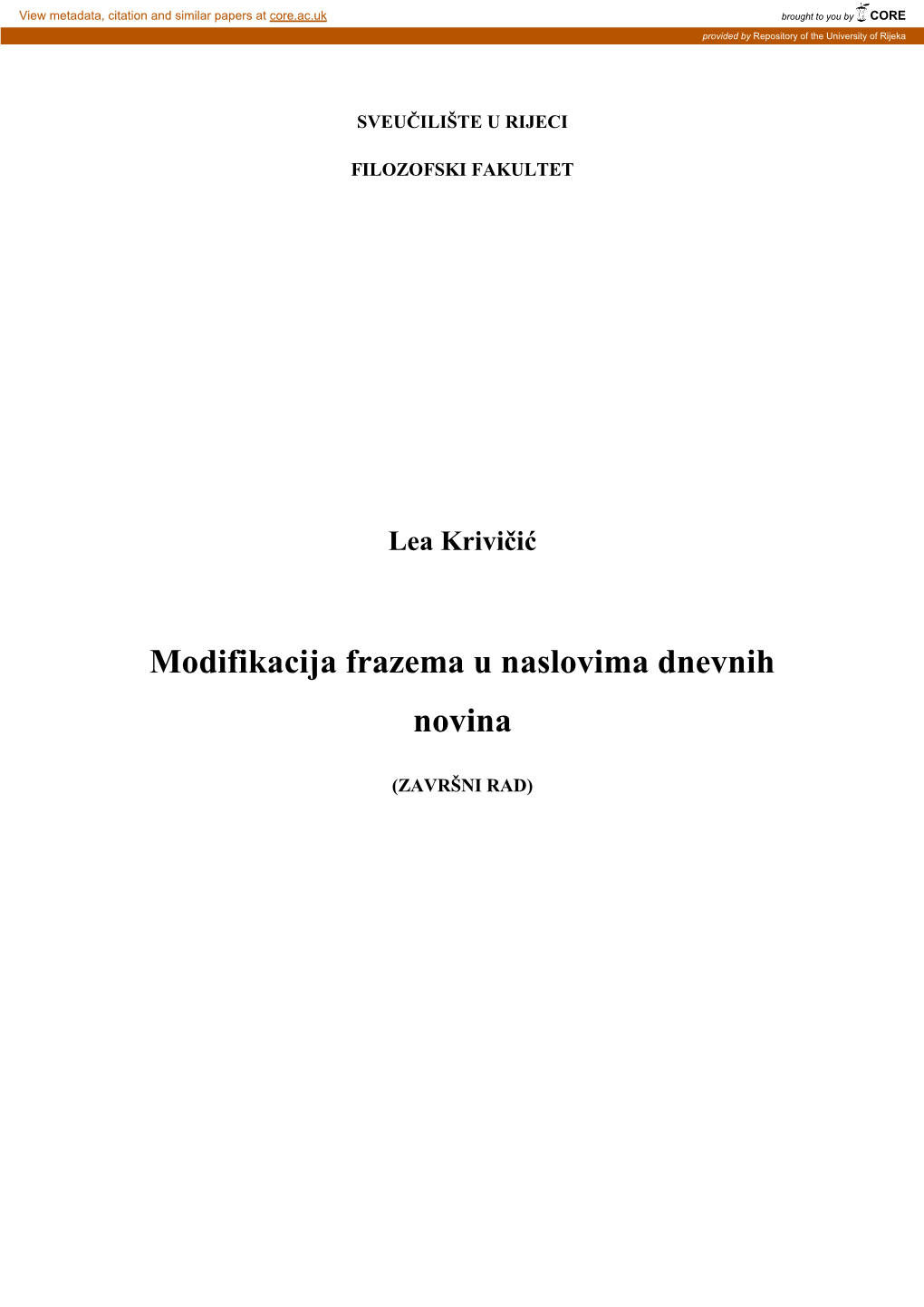 Lea Krivičić Modifikacija Frazema U Naslovima Dnevnih Novina