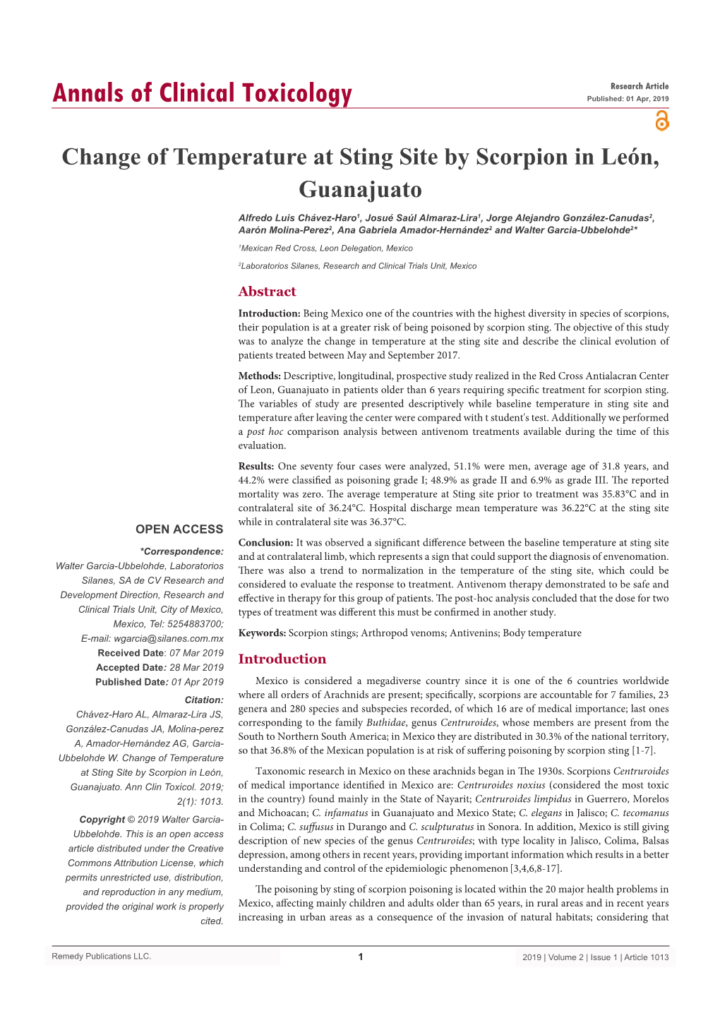 Change of Temperature at Sting Site by Scorpion in León, Guanajuato