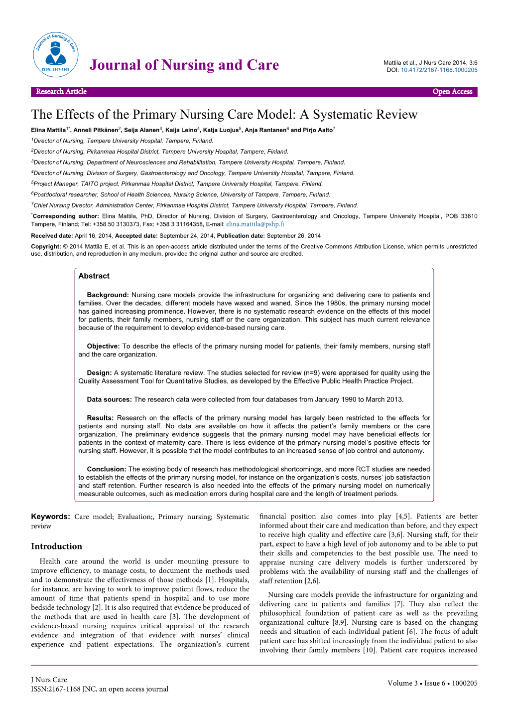 The Effects of the Primary Nursing Care Model: a Systematic Review